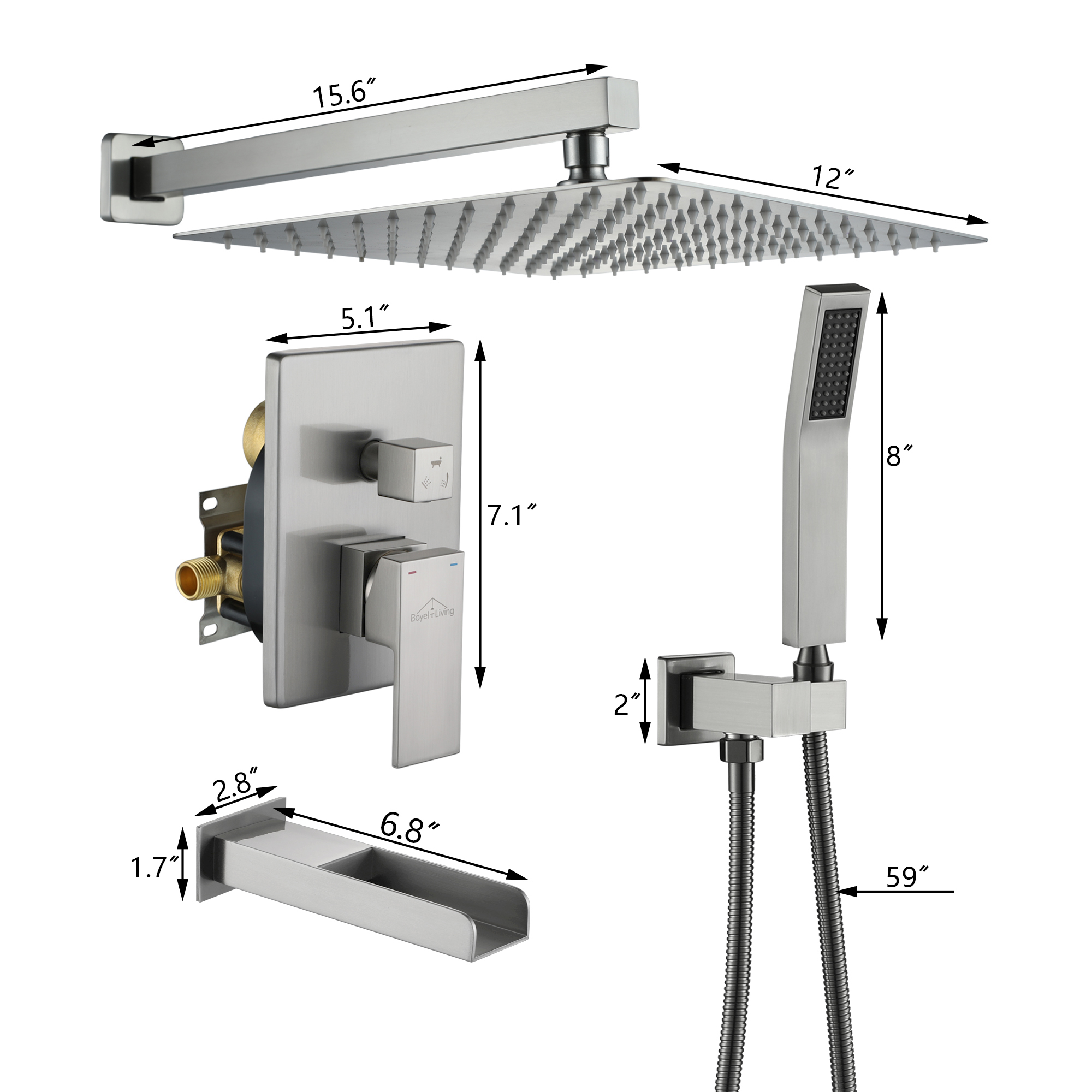 10-inch/12-inch Wall Mounted Rain Shower System with Handheld & Tub Filler