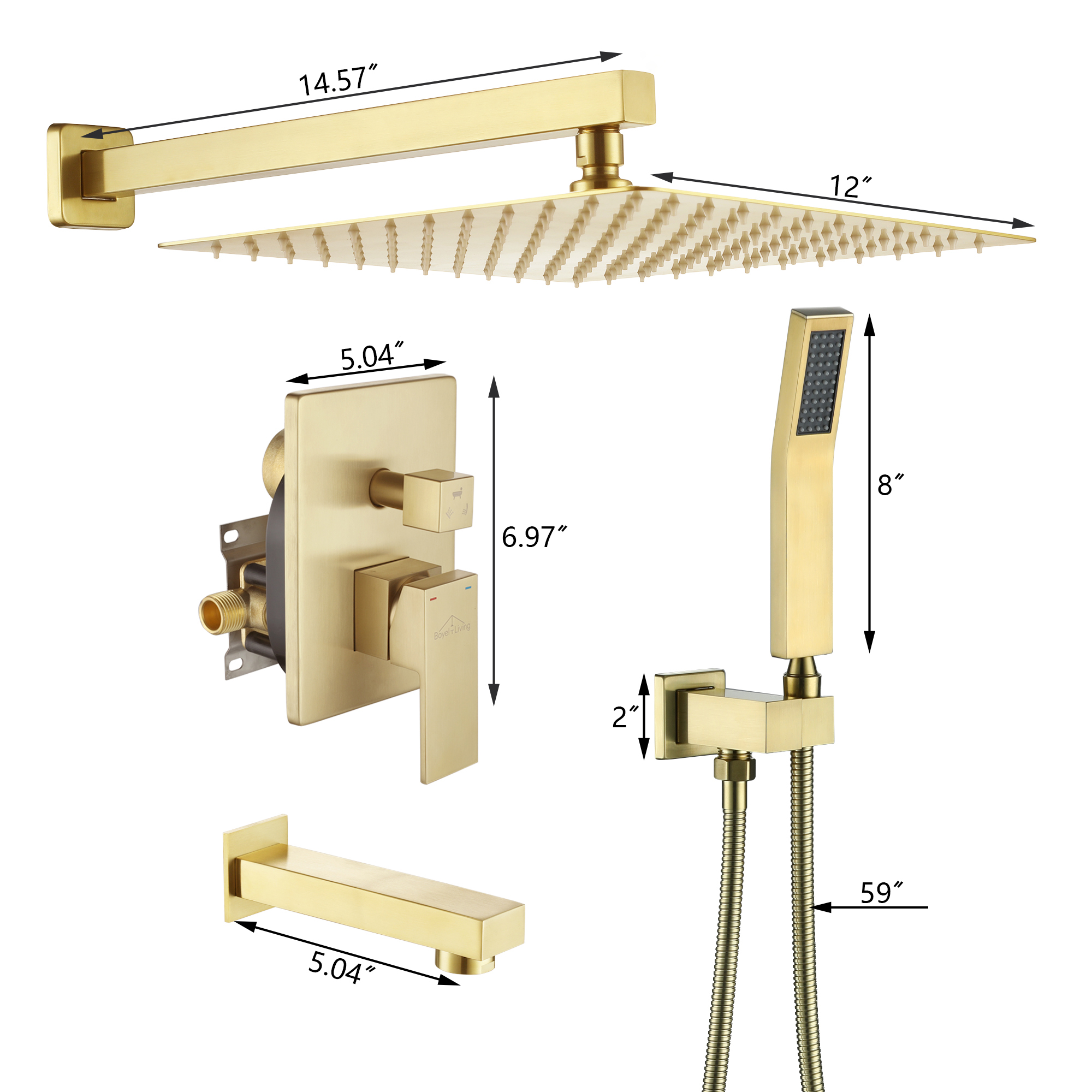 12-inch Wall Mounted 3-Function Shower System with Tub Spout