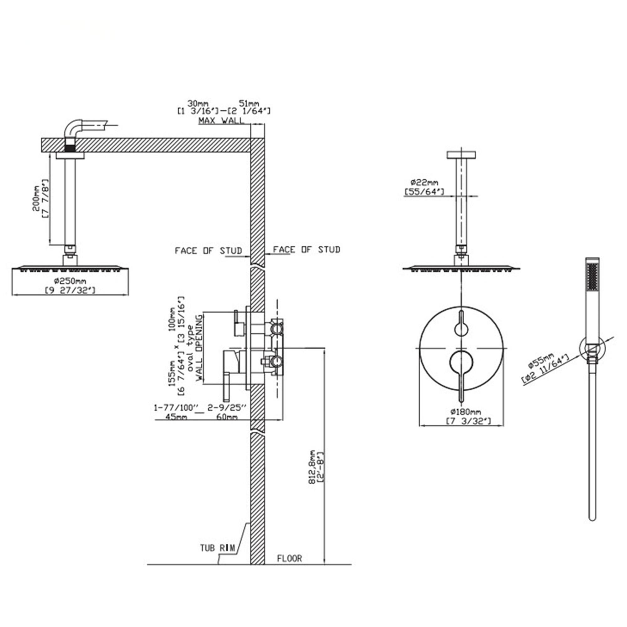 10” Pressure Balance PVD Brushed Gold Shower System with Handheld