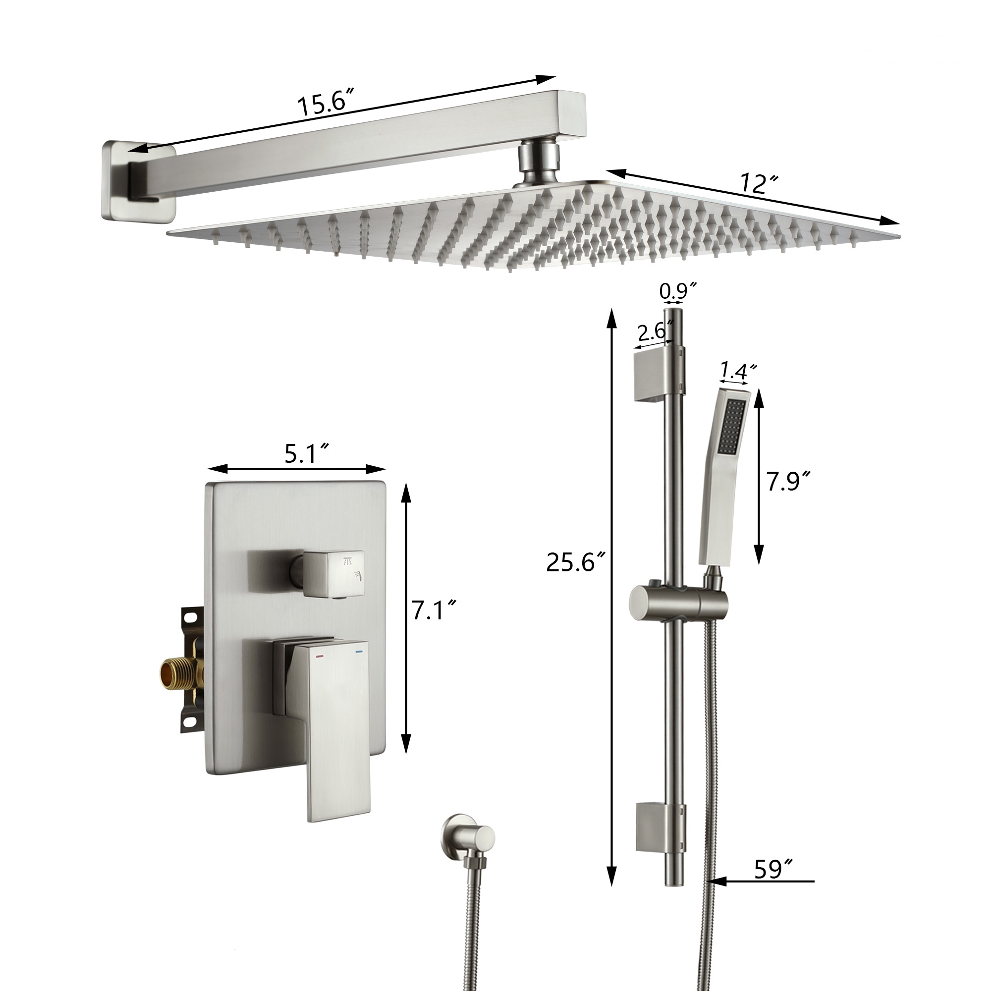 12" Wall Mount Pressure Balanced Shower System with Slide Bar