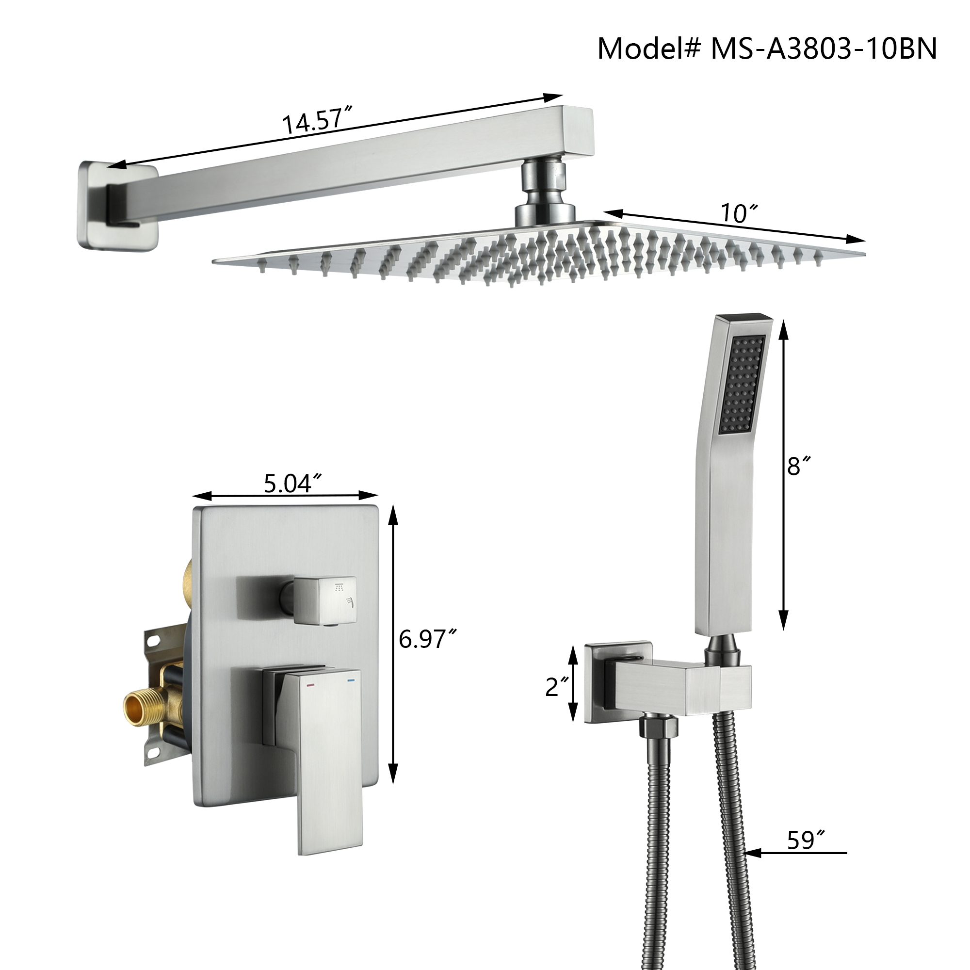10in/12in Wall-Mount Rain Shower System with Handheld Shower