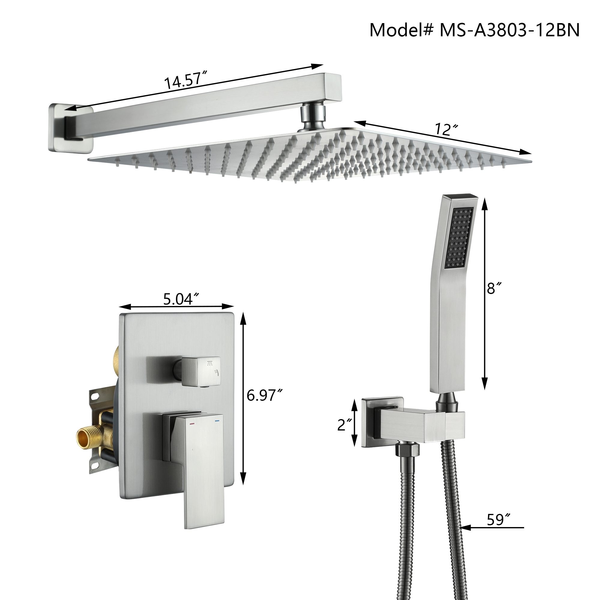 10in/12in Wall-Mount Rain Shower System with Handheld Shower