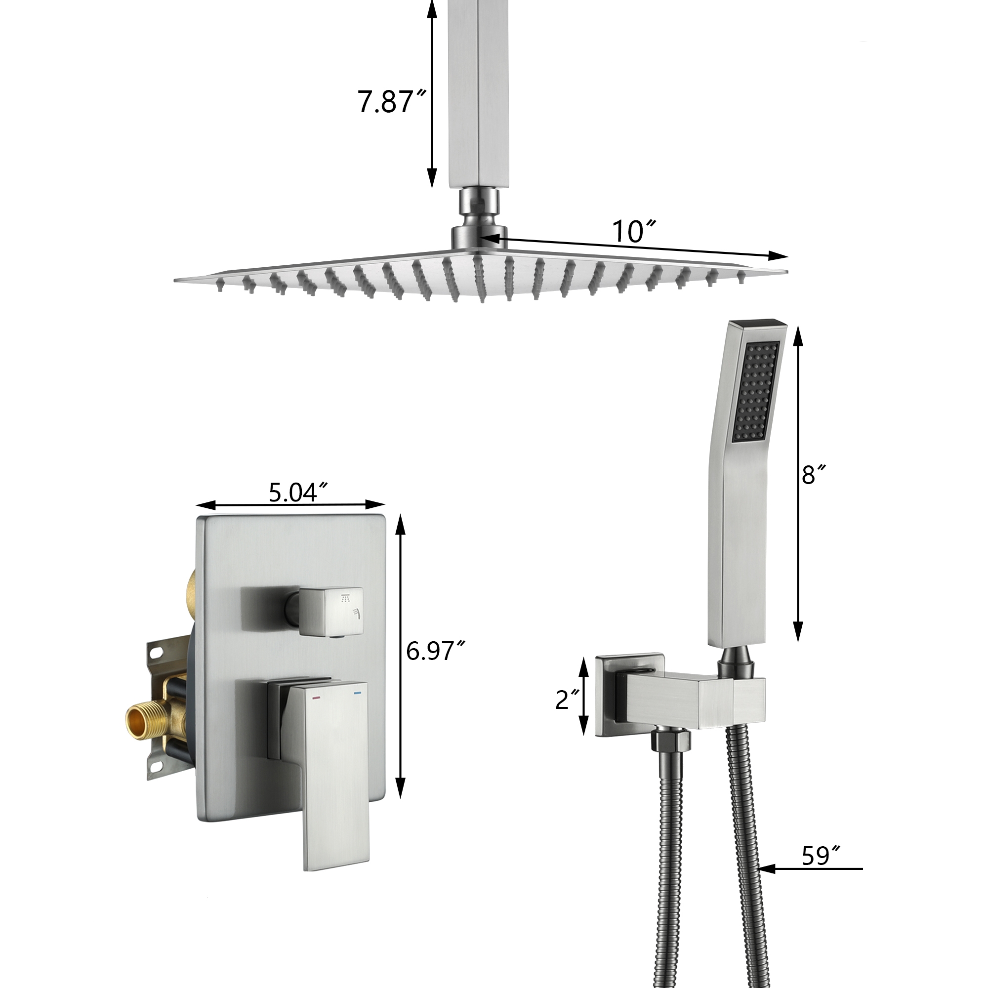 10-inch Ceiling-Mount 2-Function Shower System with Hand Shower