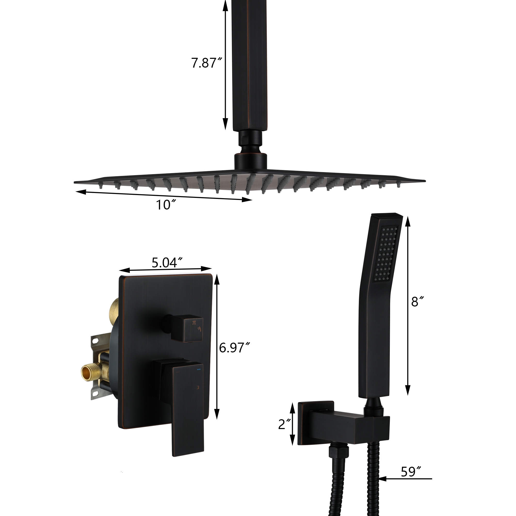 10-inch Ceiling-Mount 2-Function Shower System with Hand Shower
