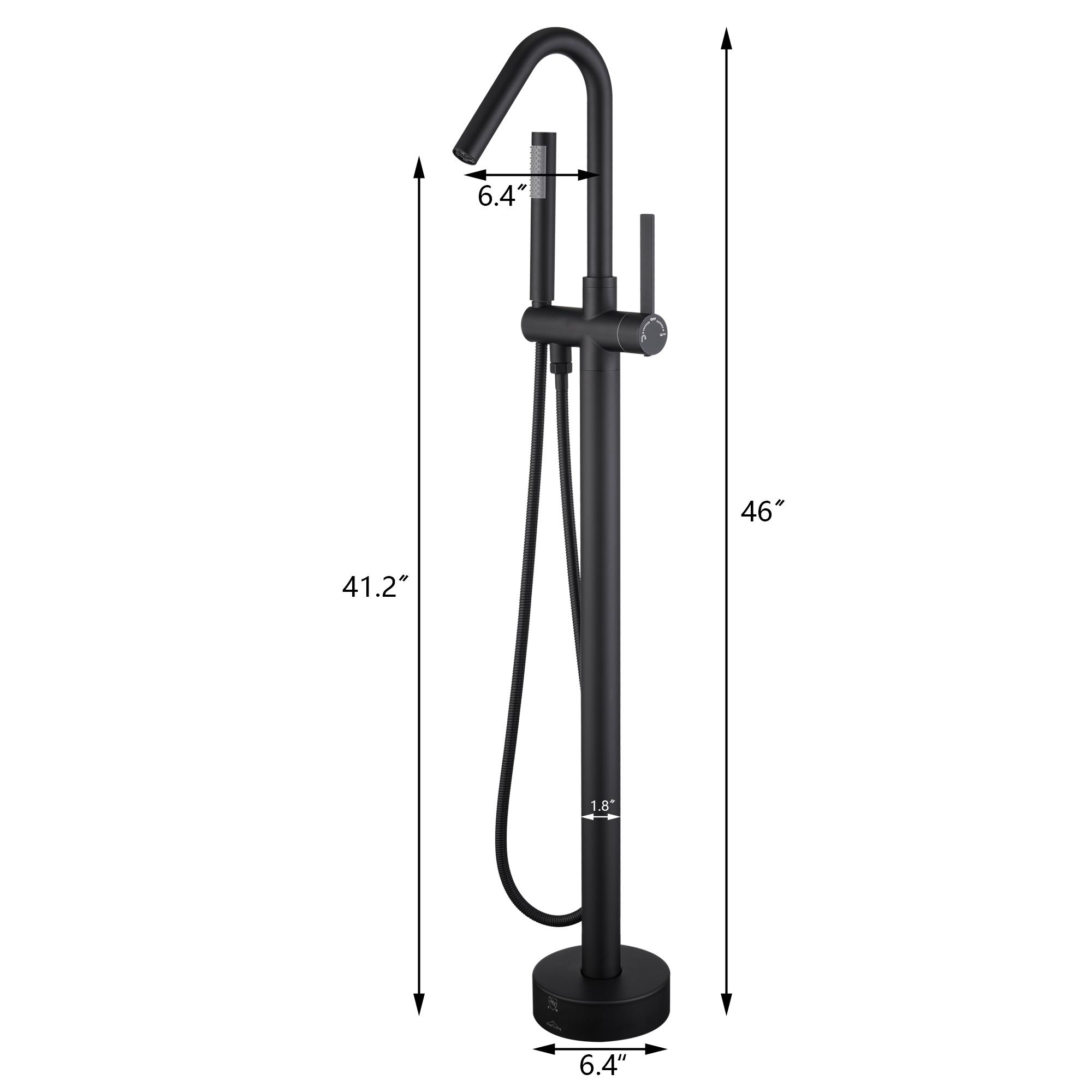 Solid Brass Floor Mount Bathtub Faucet with Hand Shower and High Arc Spout