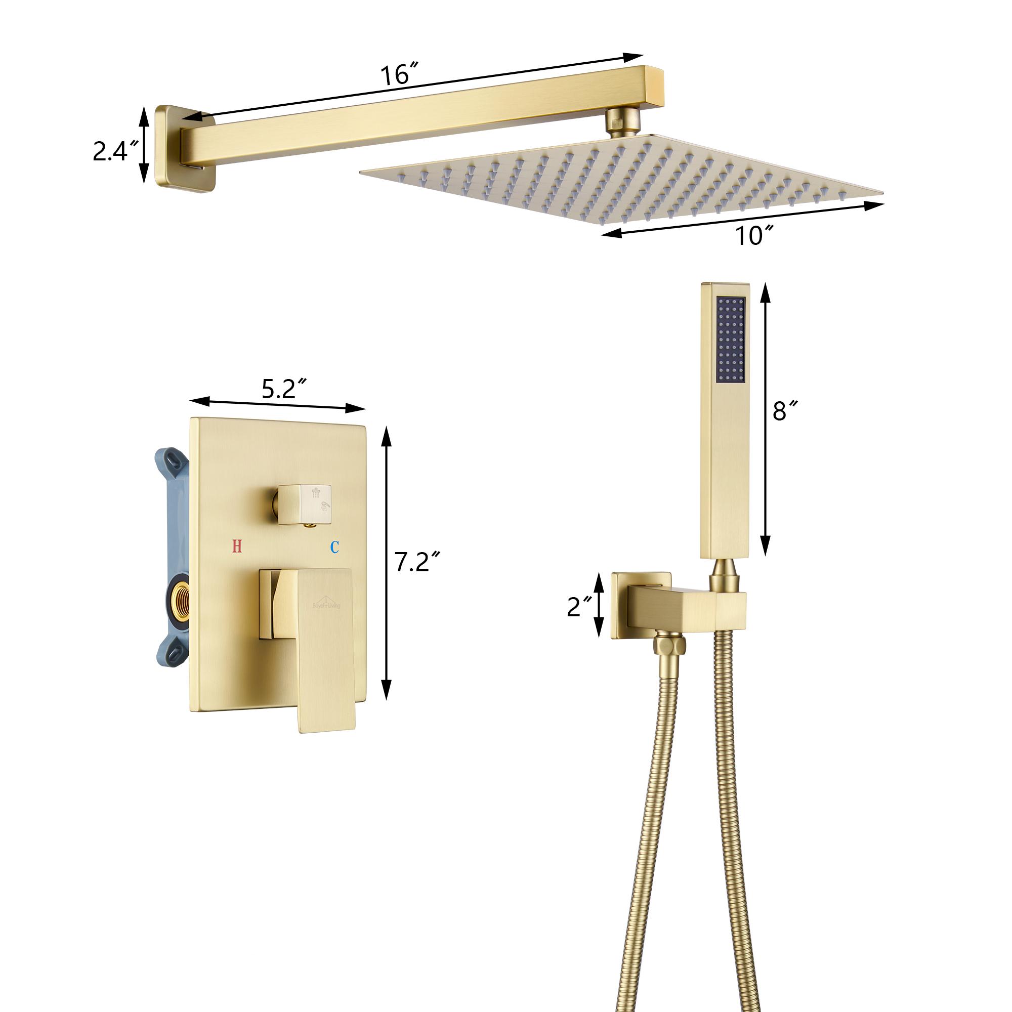 10" Brushed Gold Stainless Steel Rain Shower System with Balance Valve
