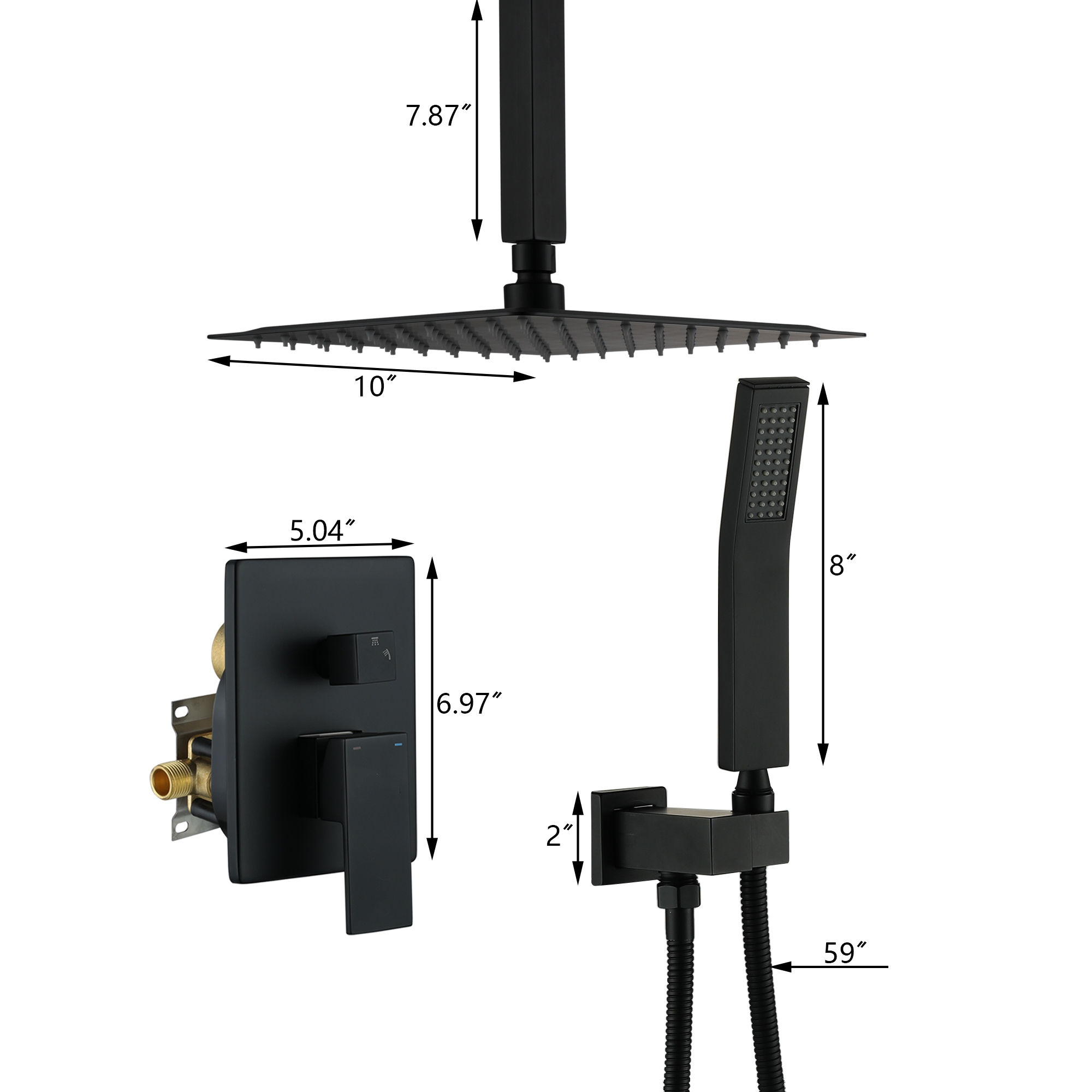10" Ceiling-Mount 2-Function Shower System with Hand Shower