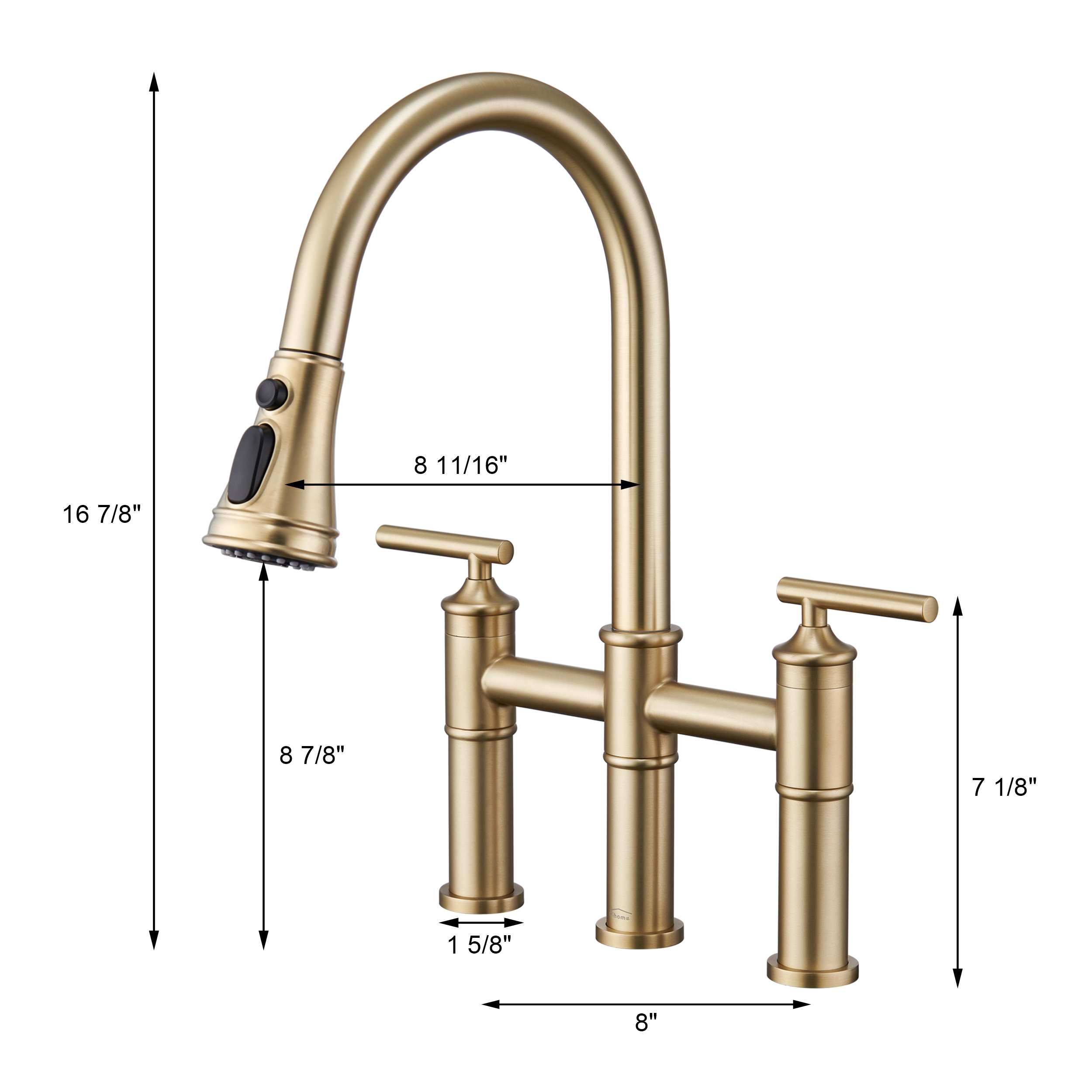 Bridge Style Pull-Down Kitchen Faucet with Double Handles & 3-Mode Spray