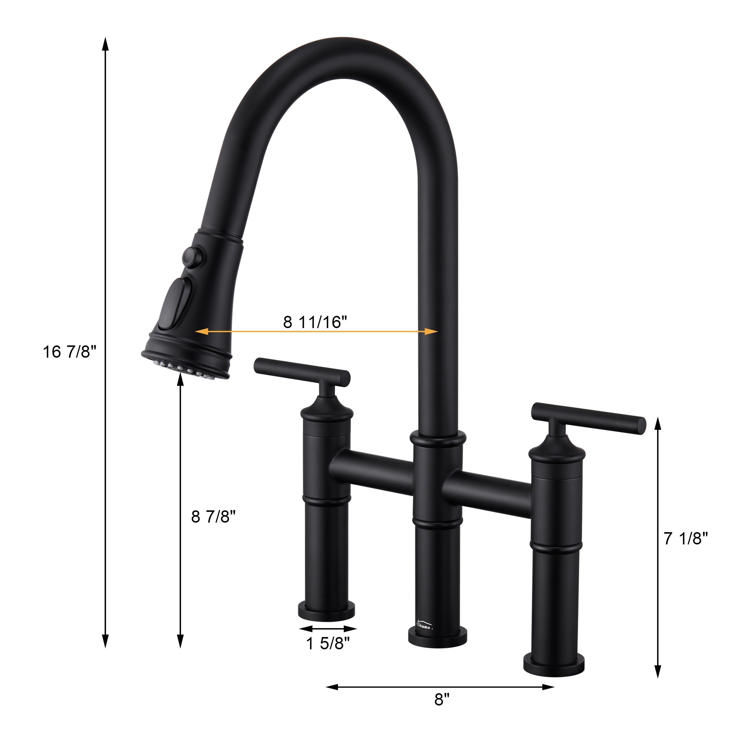 Bridge Style Pull-Down Kitchen Faucet with Double Handles & 3-Mode Spray