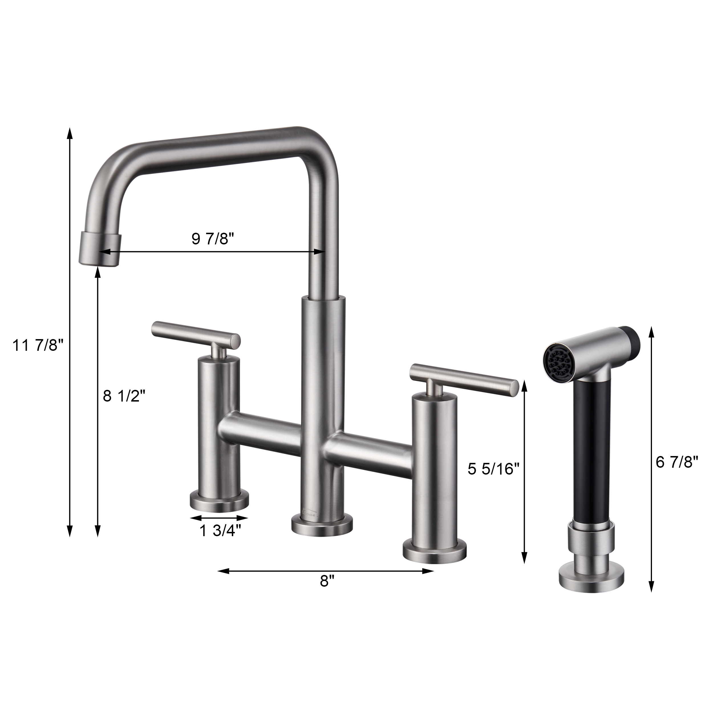 Pull-Down Bridge Kitchen Faucet with Double Handles & Bubbler Aerator