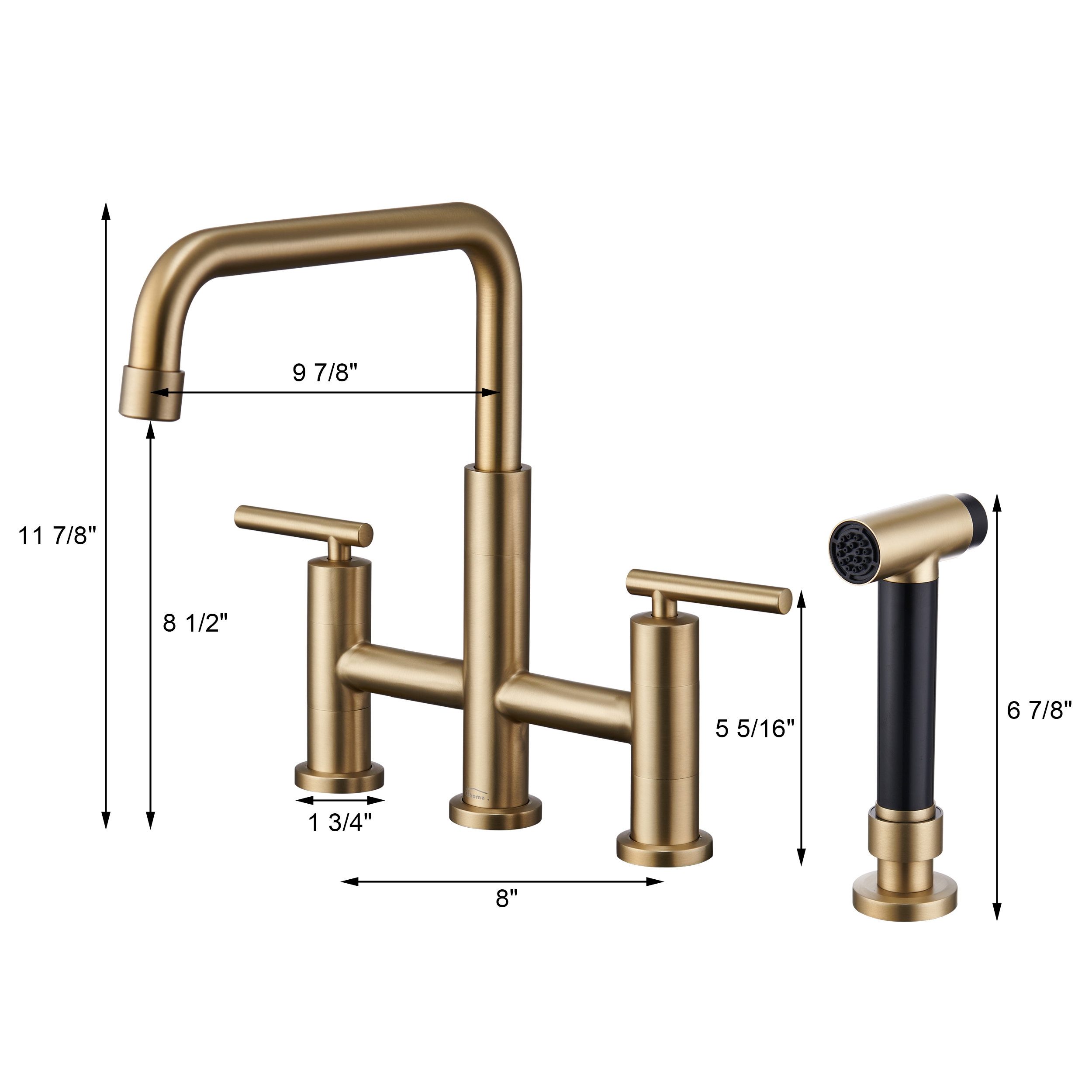 Pull-Down Bridge Kitchen Faucet with Double Handles & Bubbler Aerator