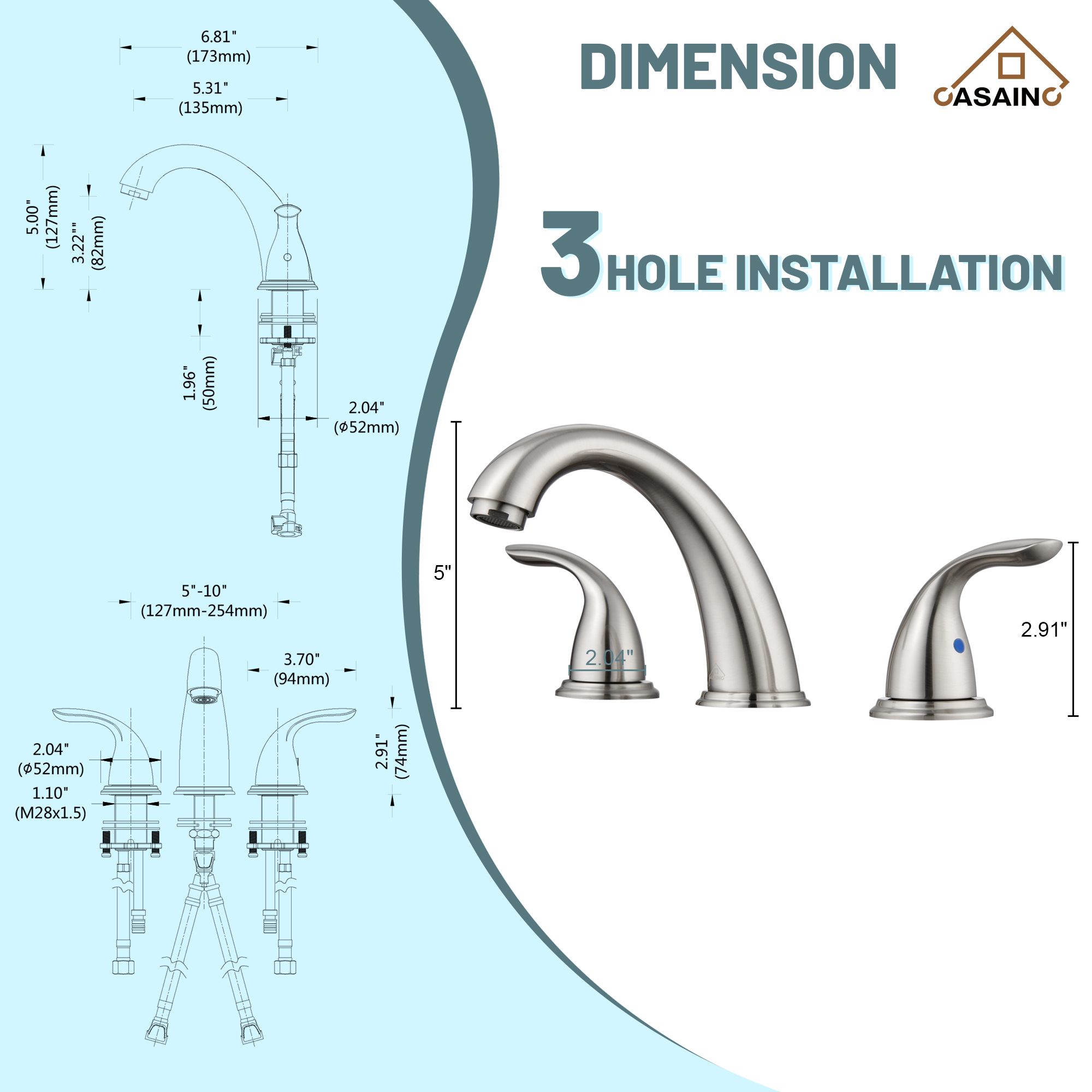 4 Inch 2-Handle Bathroom Sink Faucet with Drain Assembly Matte Black/B