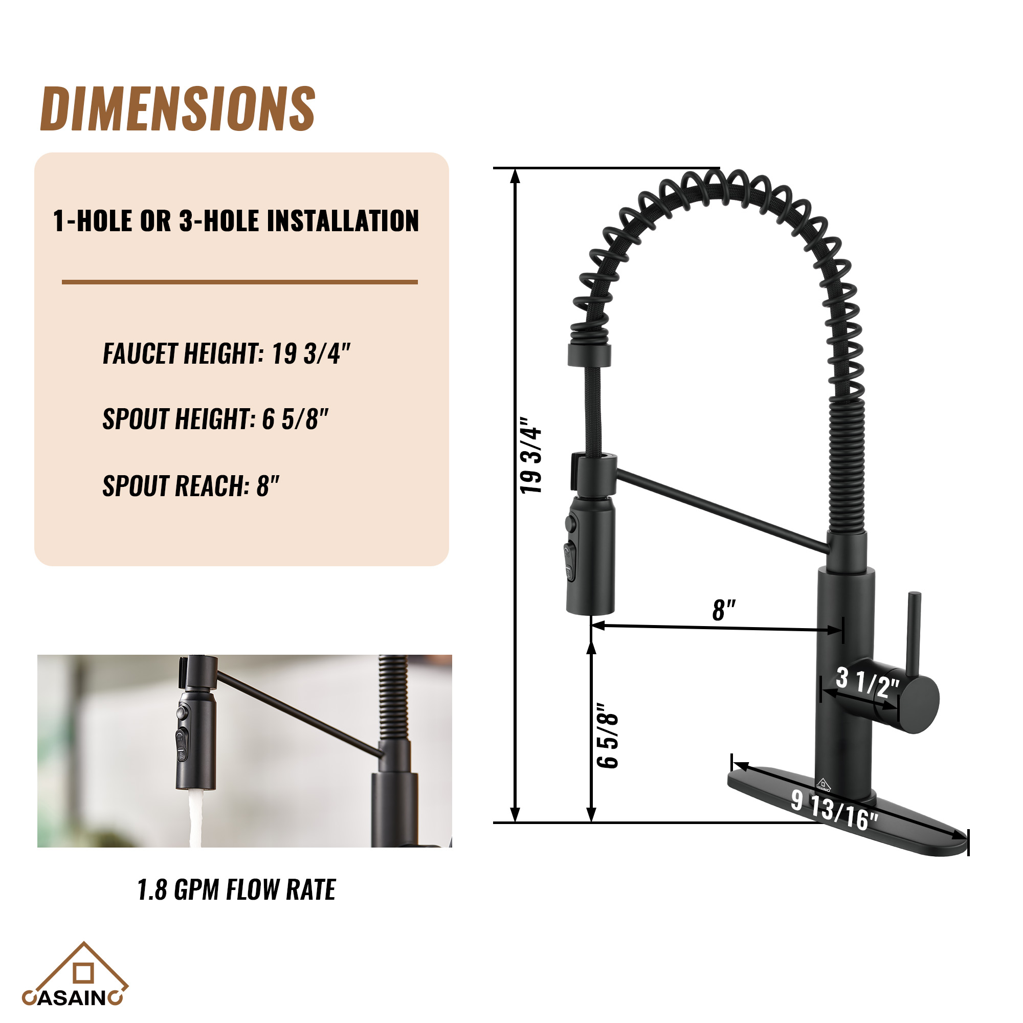 Commercial Style Pull-Down Single Handle 19" Kitchen Faucet