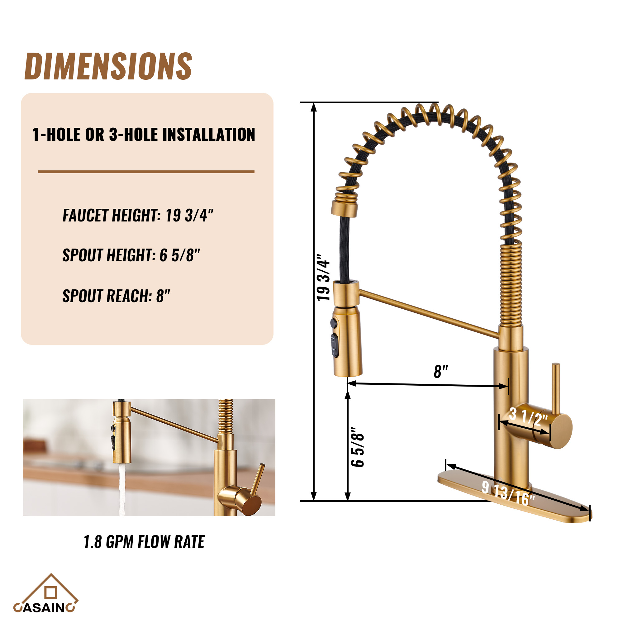 Commercial Style Pull-Down Single Handle 19" Kitchen Faucet