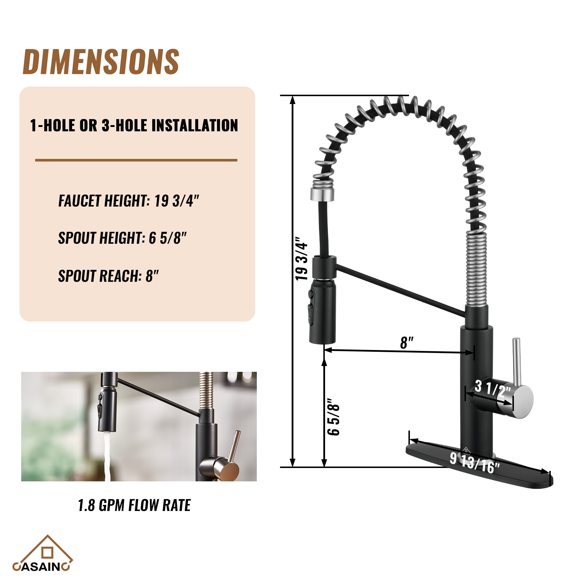 Commercial Style Pull-Down Single Handle 19" Kitchen Faucet