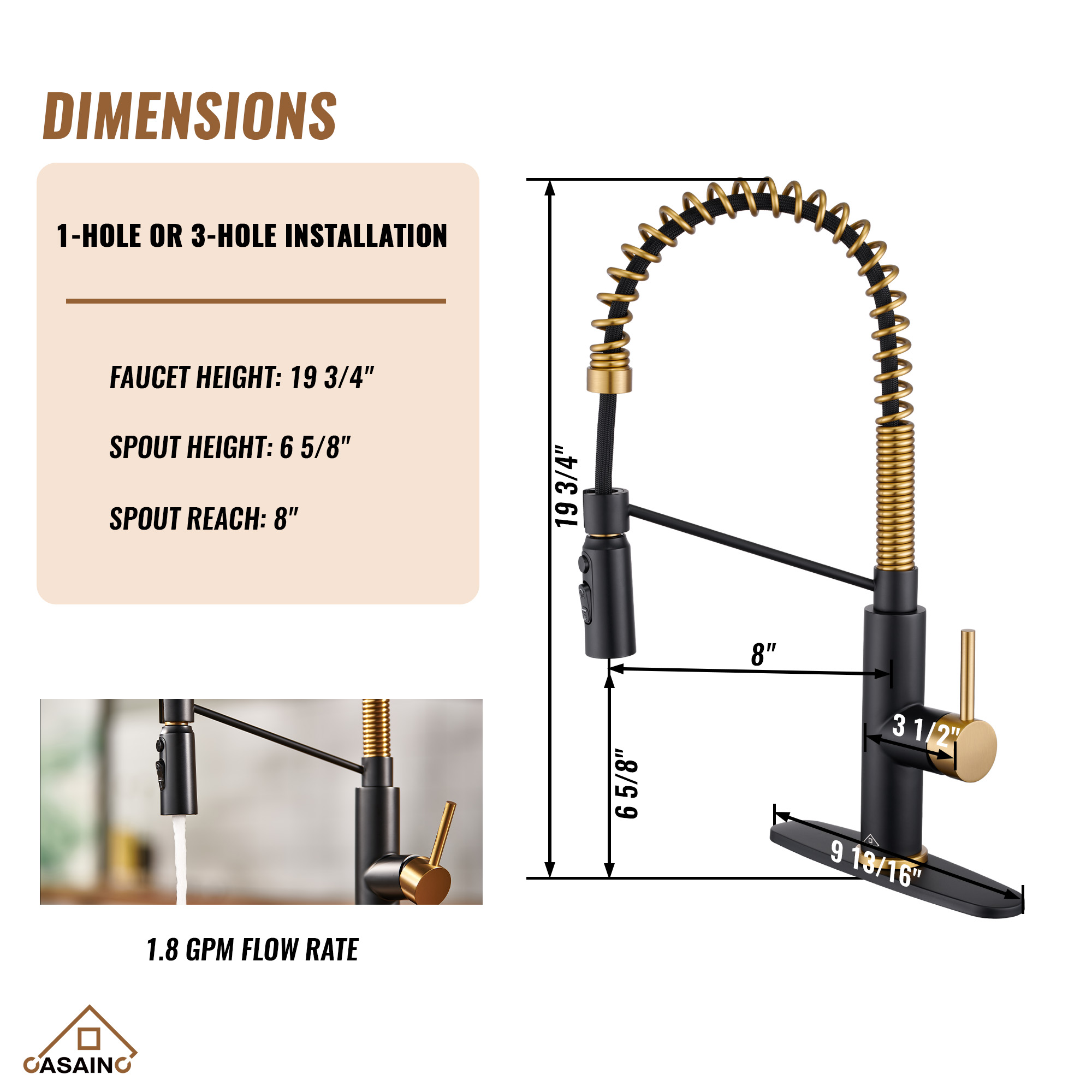 Commercial Style Pull-Down Single Handle 19" Kitchen Faucet