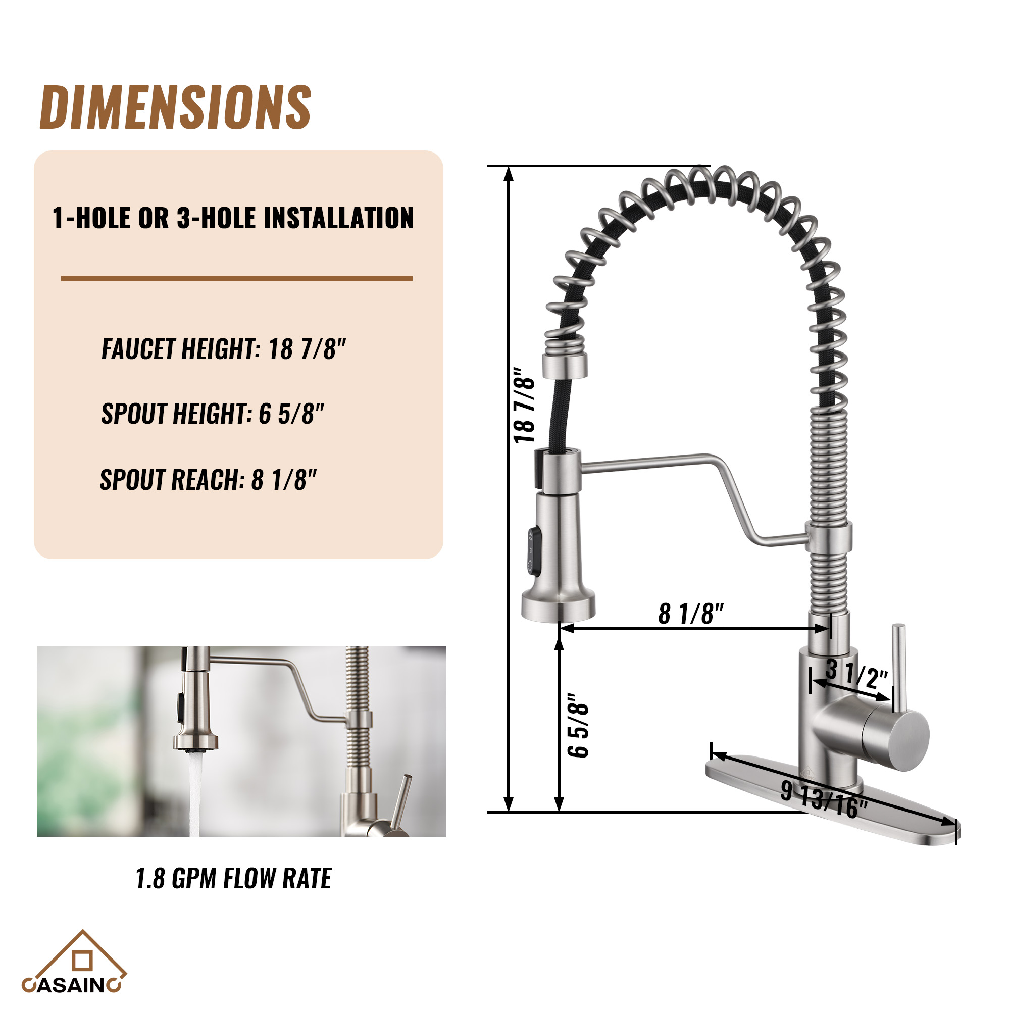 Modern Kitchen Faucet with Pull-Down Sprayer, 360° Swivel, Three Functions for Effortless Cooking and Cleaning