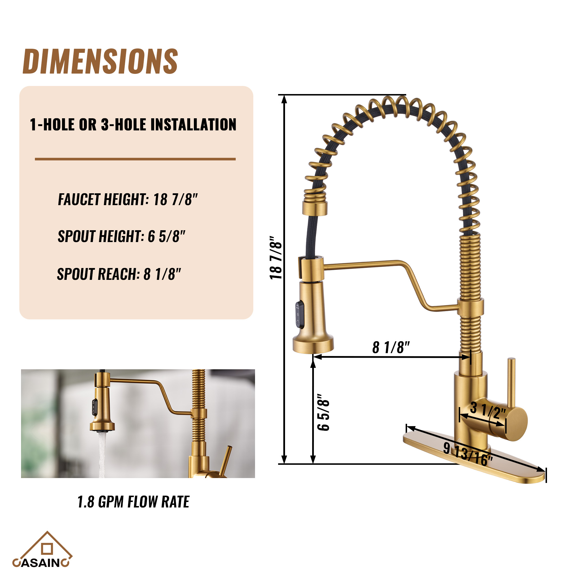 Modern Kitchen Faucet with Pull-Down Sprayer, 360° Swivel, Three Functions for Effortless Cooking and Cleaning