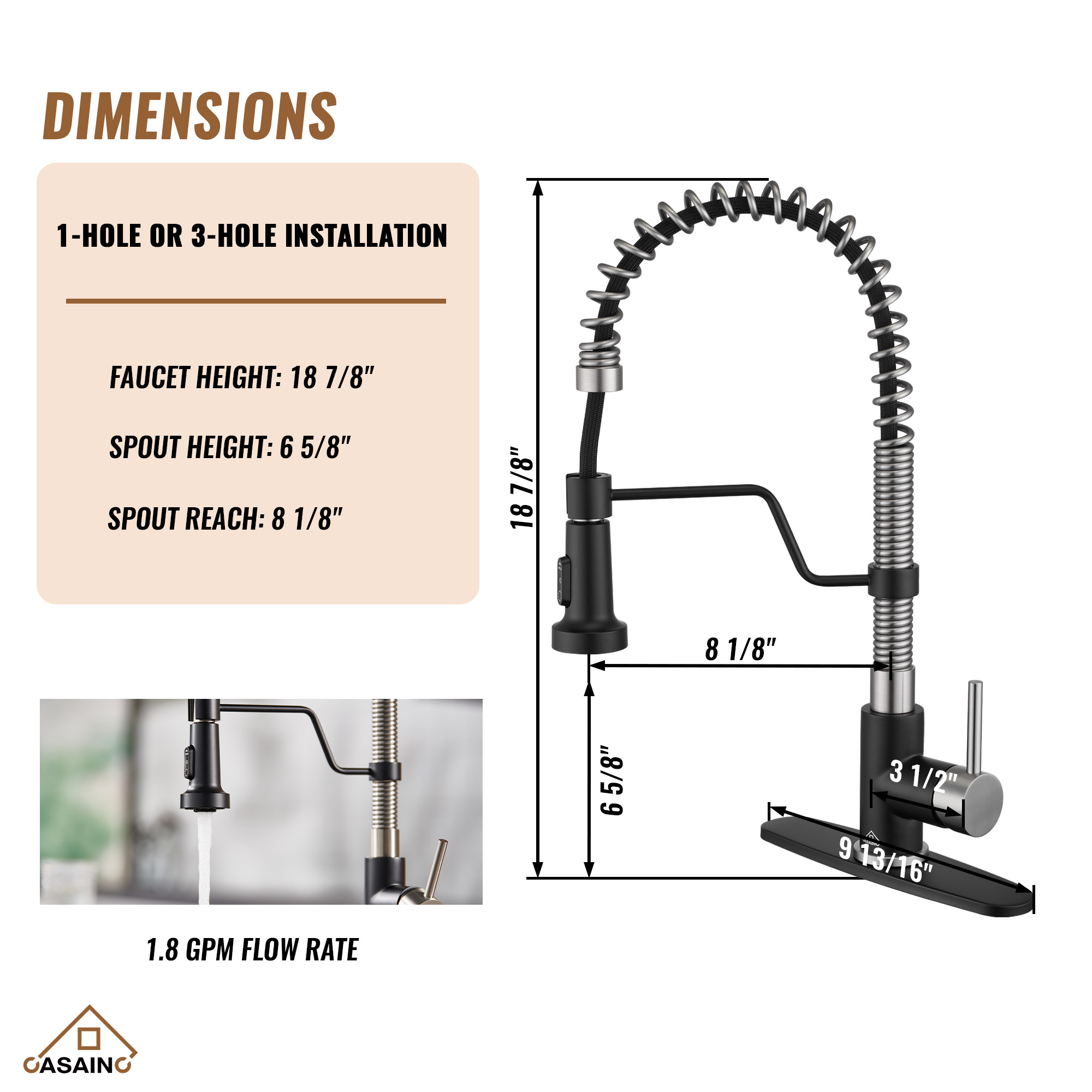 Modern Kitchen Faucet with Pull-Down Sprayer, 360° Swivel, Three Functions for Effortless Cooking and Cleaning