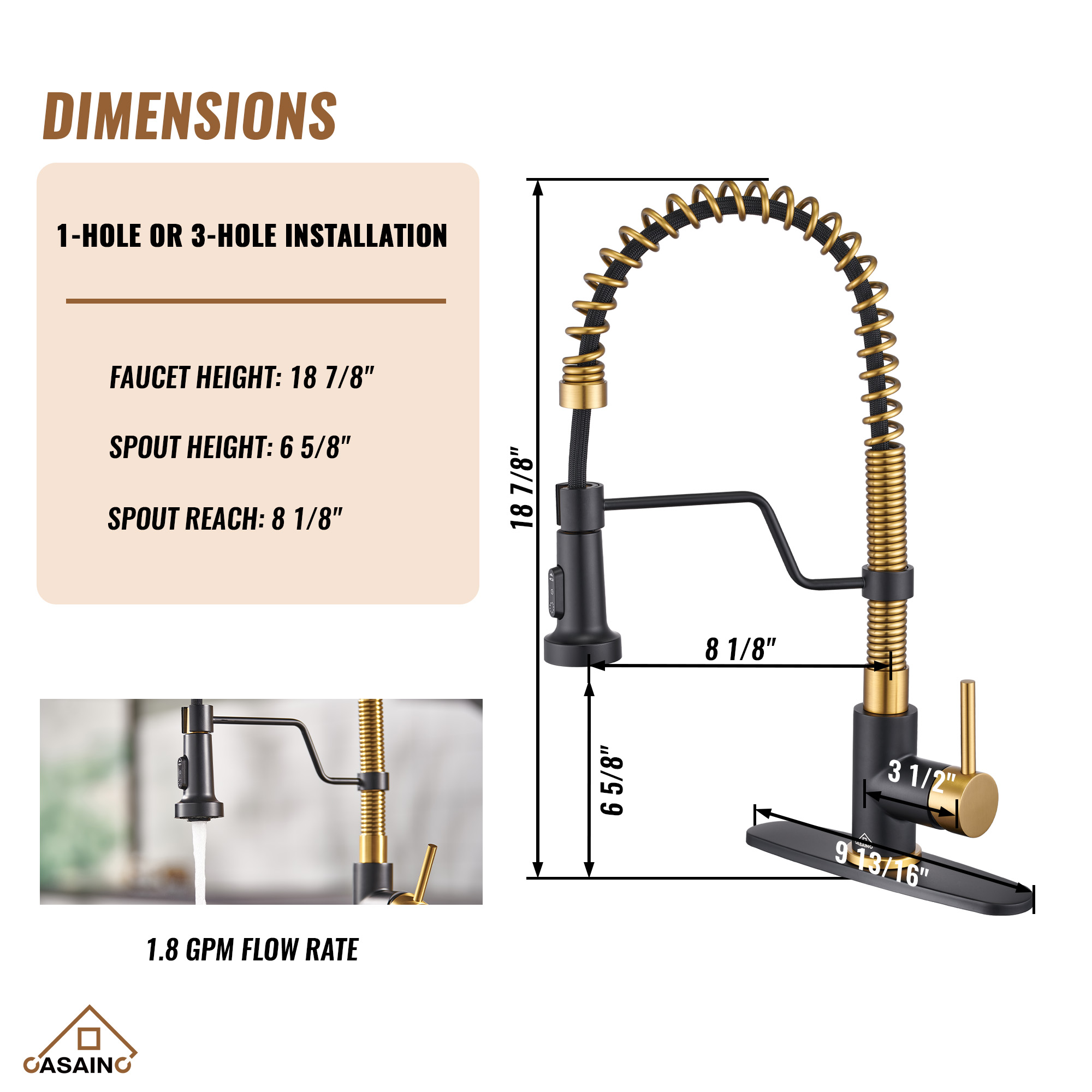 Modern Kitchen Faucet with Pull-Down Sprayer, 360° Swivel, Three Functions for Effortless Cooking and Cleaning