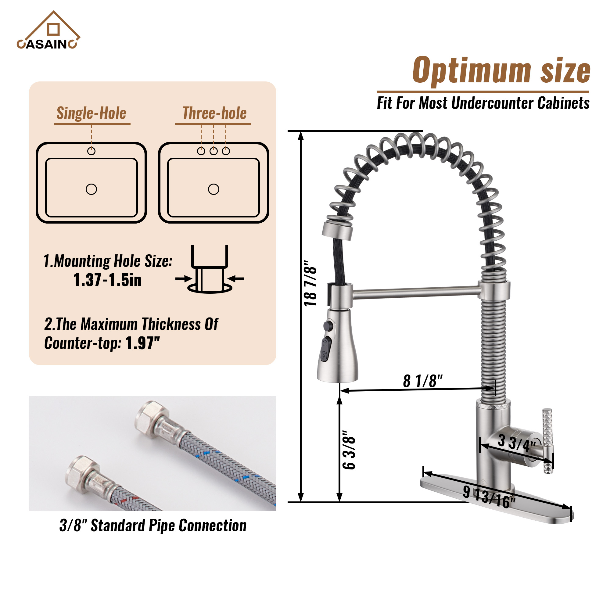  Pull-Down Sprayer Kitchen Faucet with 360° Swivel, Three Functions for Effortless Cooking and Cleaning