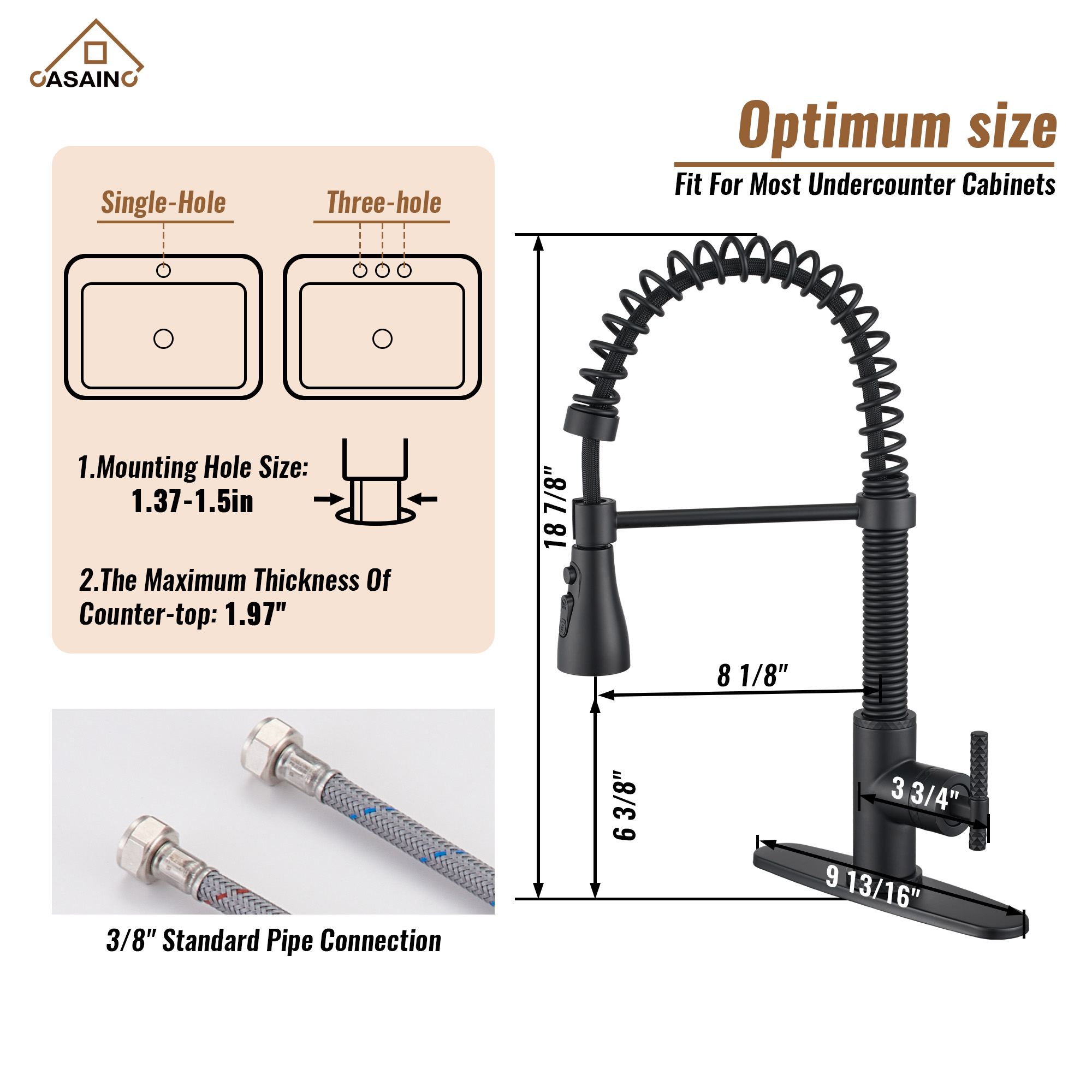  Pull-Down Sprayer Kitchen Faucet with 360° Swivel, Three Functions for Effortless Cooking and Cleaning