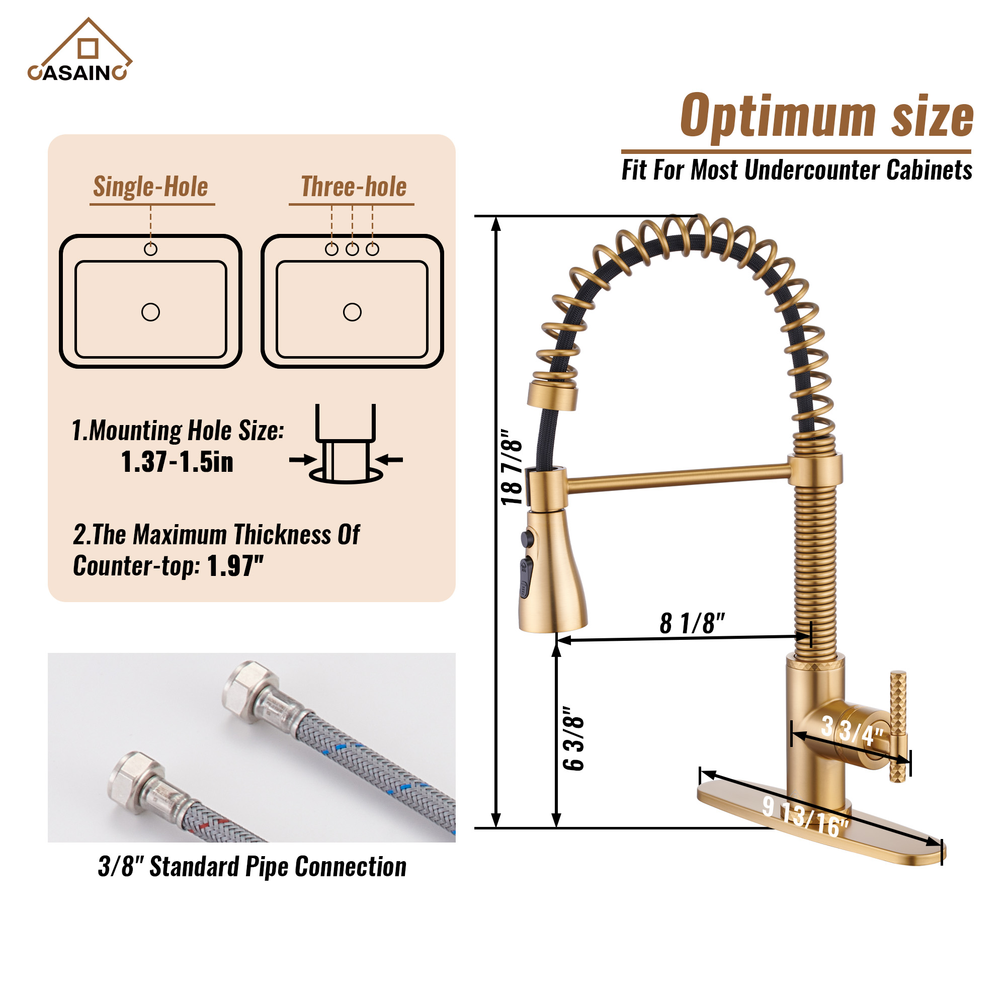  Pull-Down Sprayer Kitchen Faucet with 360° Swivel, Three Functions for Effortless Cooking and Cleaning