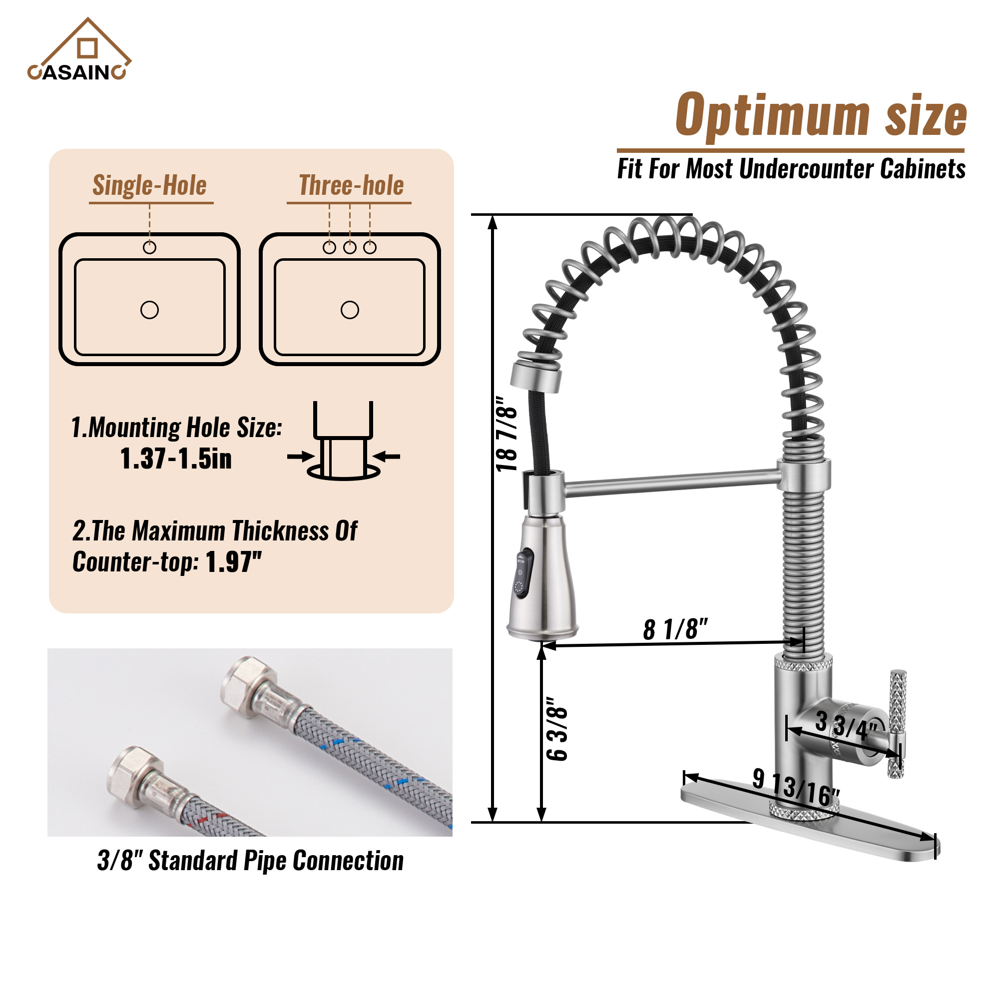 Pull-Down Sprayer Single Handle Kitchen Faucet 360° Swivel, Three Functions for Effortless Cooking and Cleaning