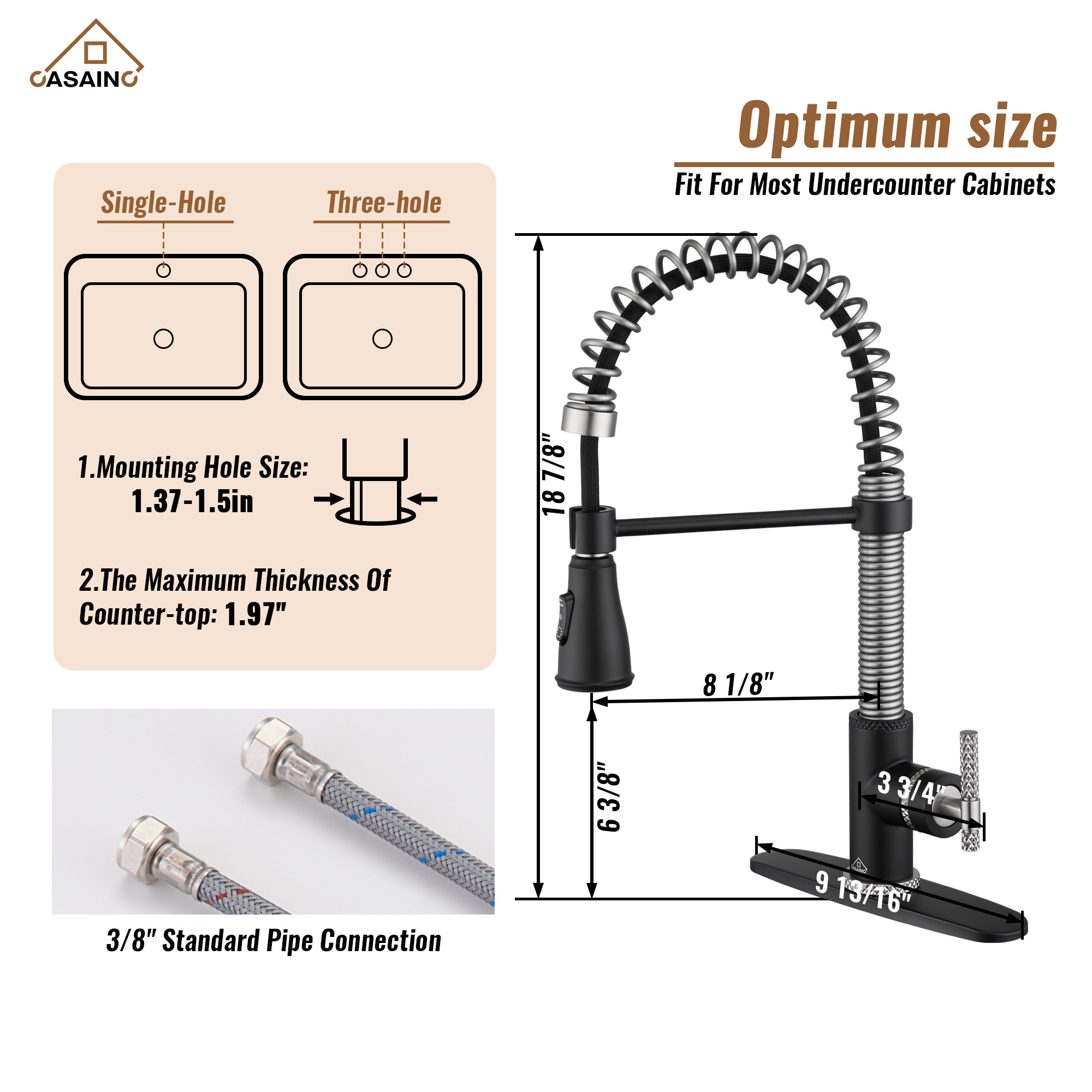Pull-Down Sprayer Single Handle Kitchen Faucet 360° Swivel, Three Functions for Effortless Cooking and Cleaning