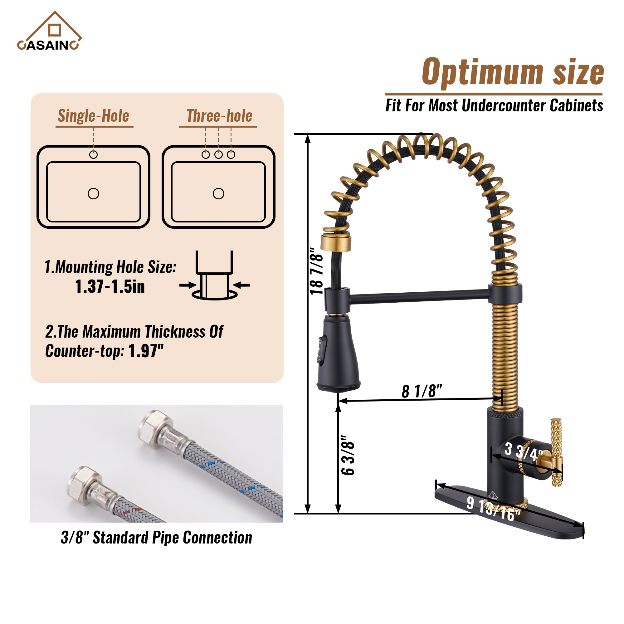 Pull-Down Sprayer Single Handle Kitchen Faucet 360° Swivel, Three Functions for Effortless Cooking and Cleaning