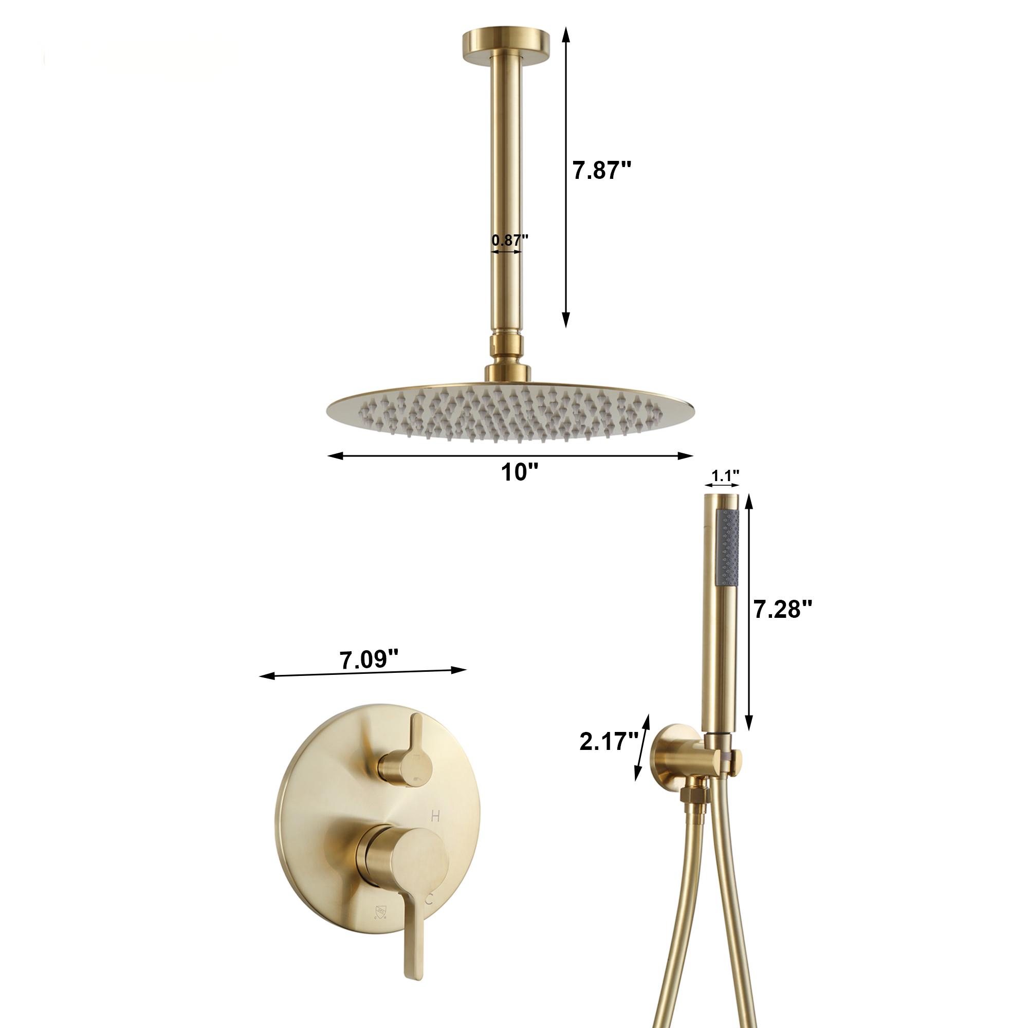 10” Pressure Balance PVD Brushed Gold Shower System with Handheld