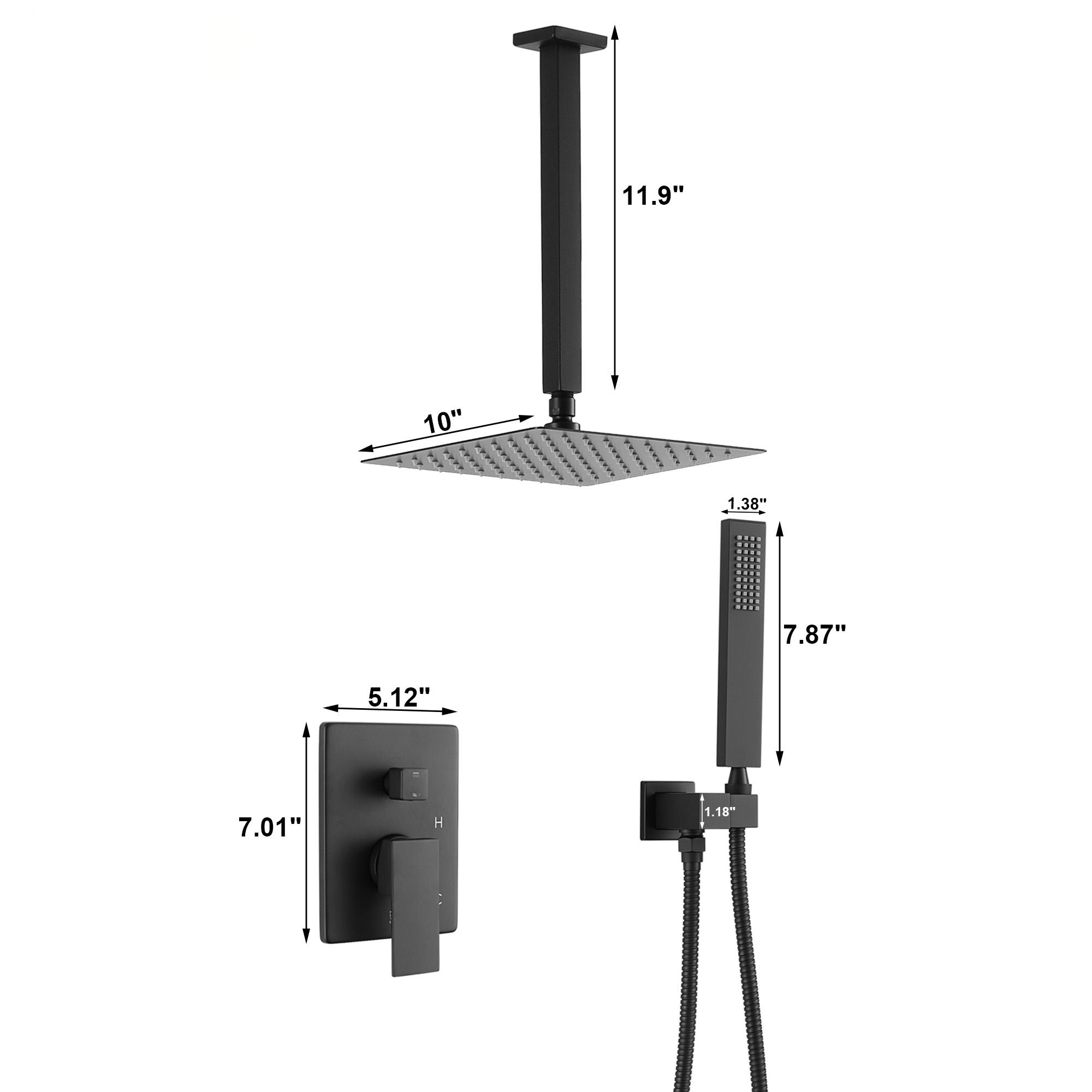 10" Square Bathroom Ceiling-Mount Shower System with Handheld Shower
