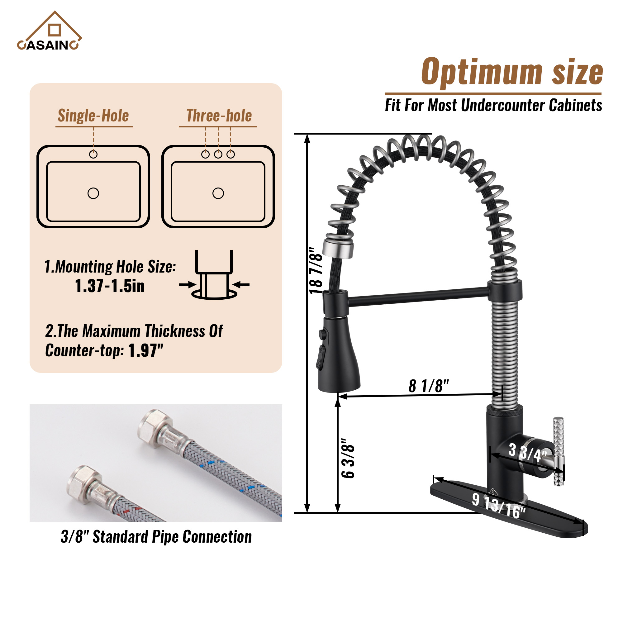  Pull-Down Sprayer Kitchen Faucet with 360° Swivel, Three Functions for Effortless Cooking and Cleaning