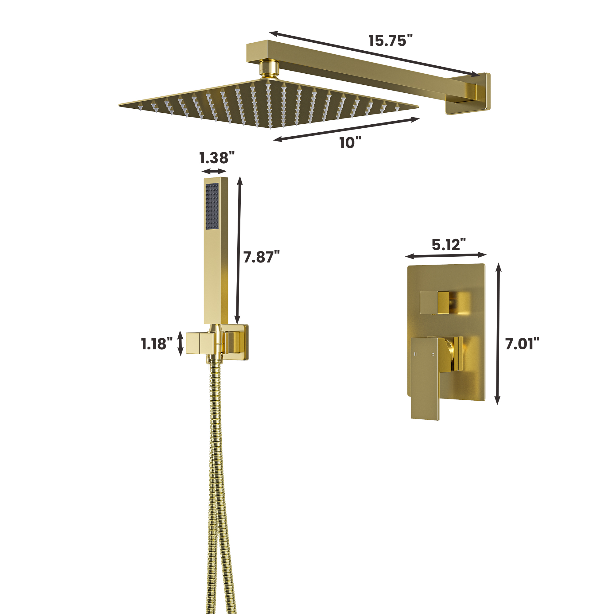 10" Square Brass Shower System with Handheld Shower and Pressure Balance Valve