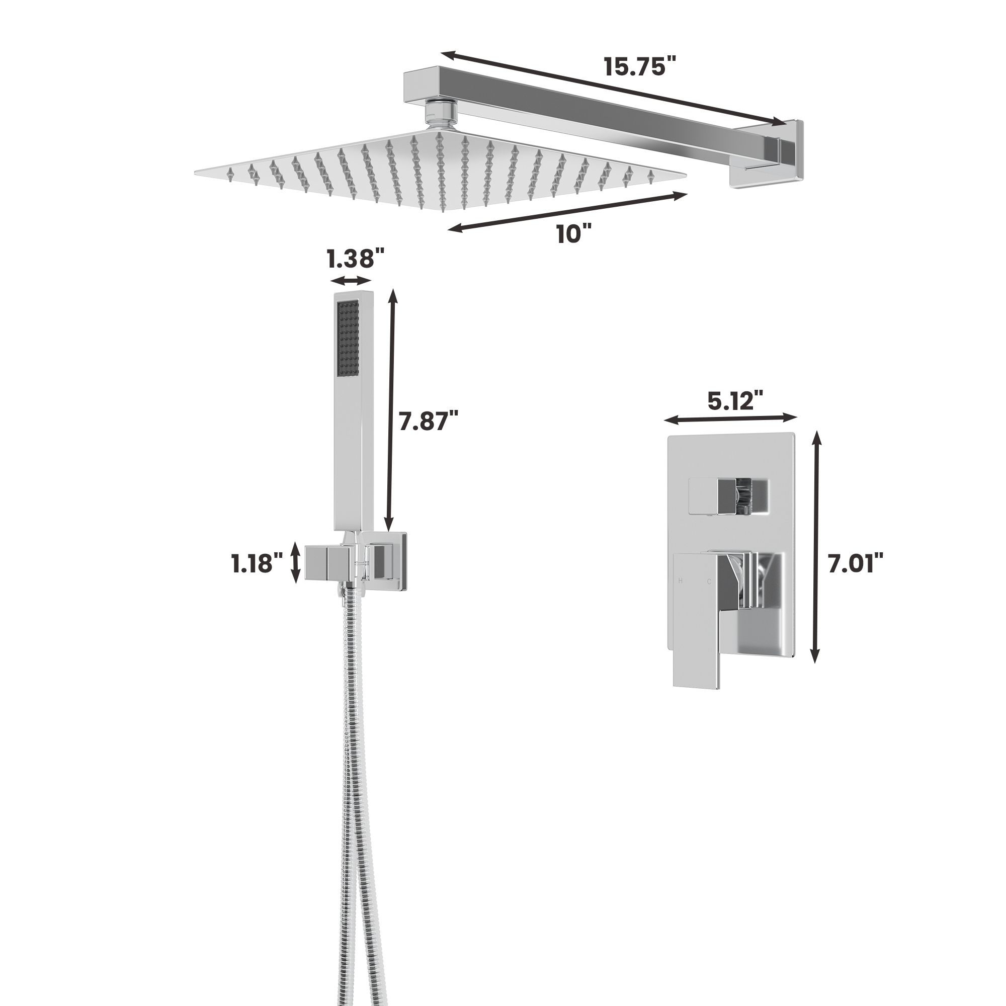 10" Square Brass Shower System with Handheld Shower and Pressure Balance Valve