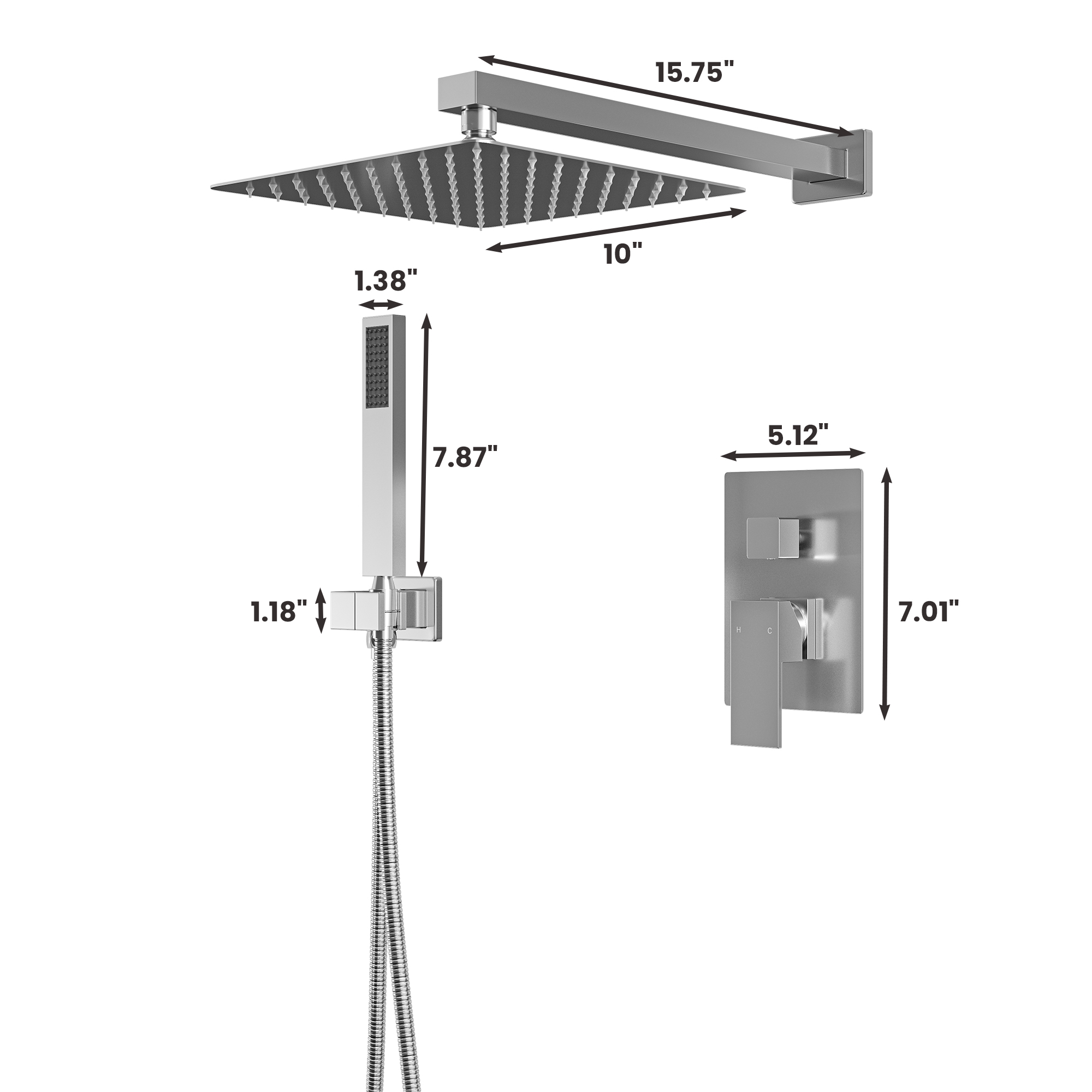 10" Square Brass Shower System with Handheld Shower and Pressure Balance Valve