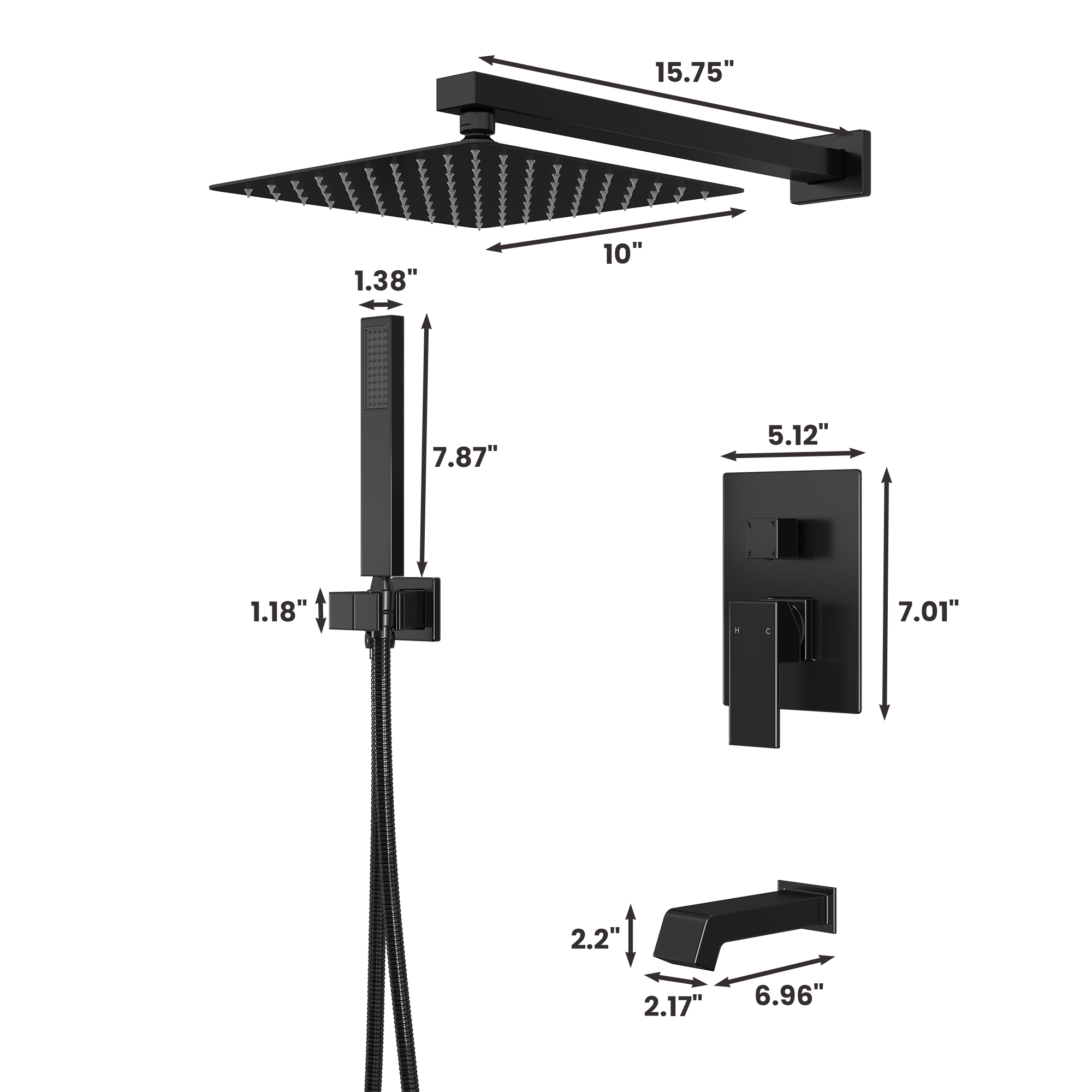 10" Three Function Pressure Balance Shower System with Valve Included