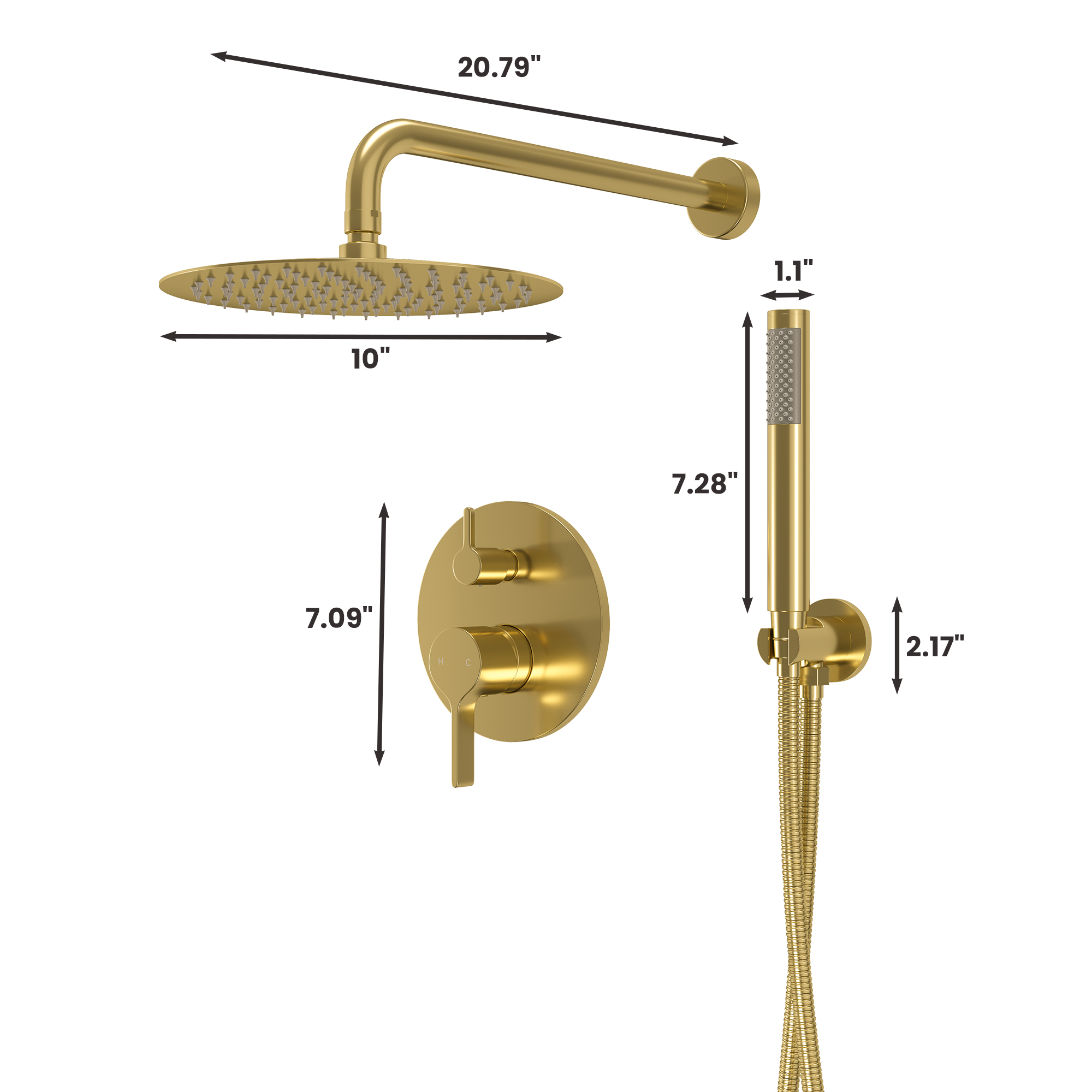 10" Round Shower System with Handheld Brass Showerhead