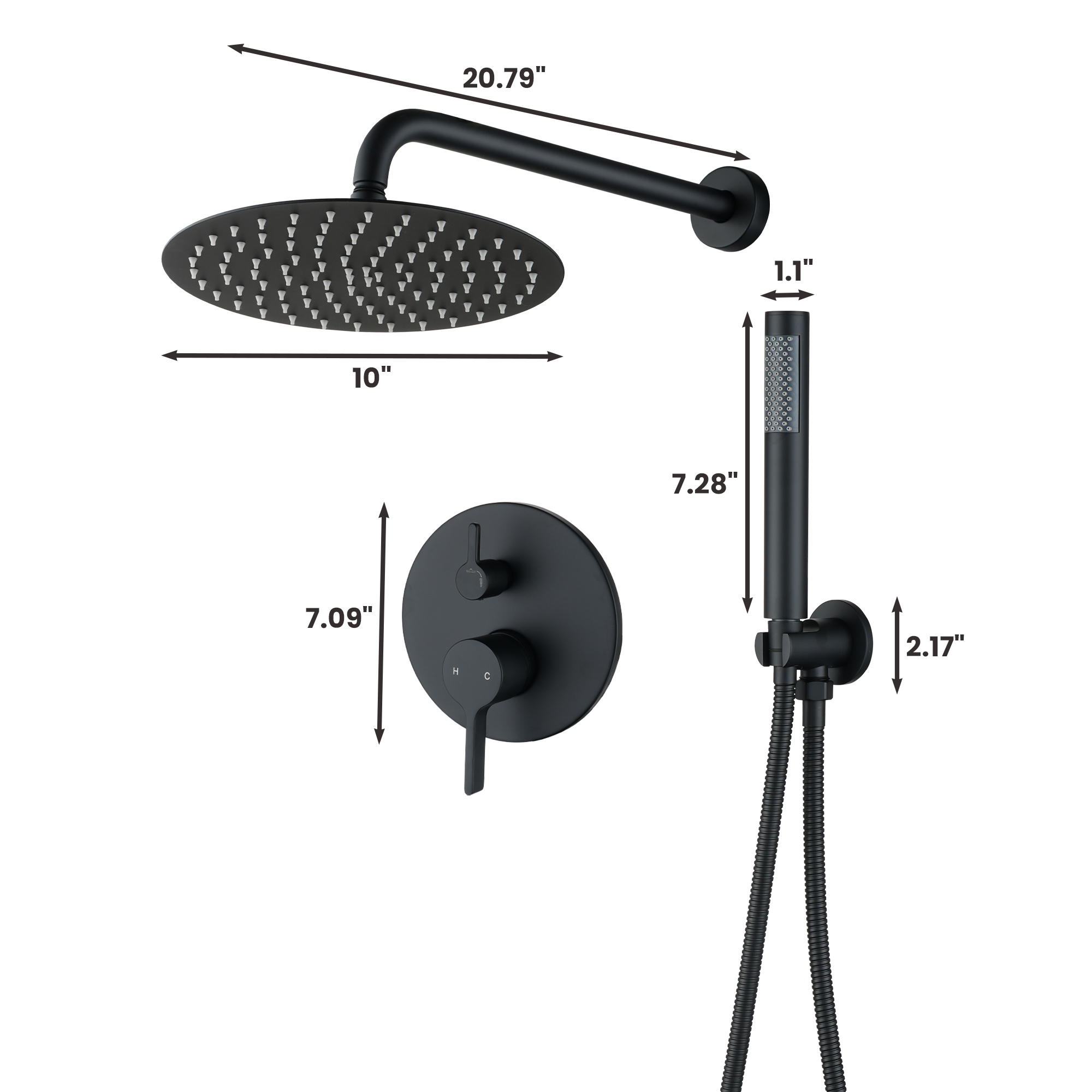 10" Round Shower System with Handheld Brass Showerhead