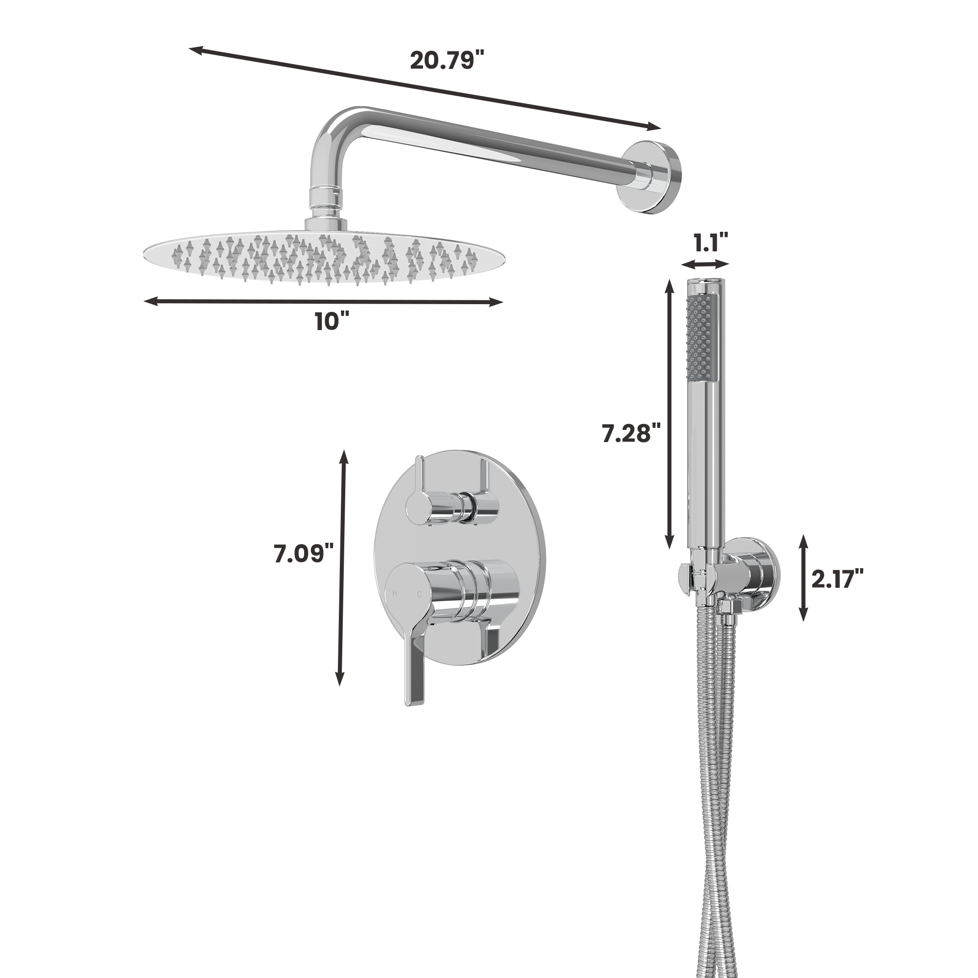 10" Round Shower System with Handheld Brass Showerhead
