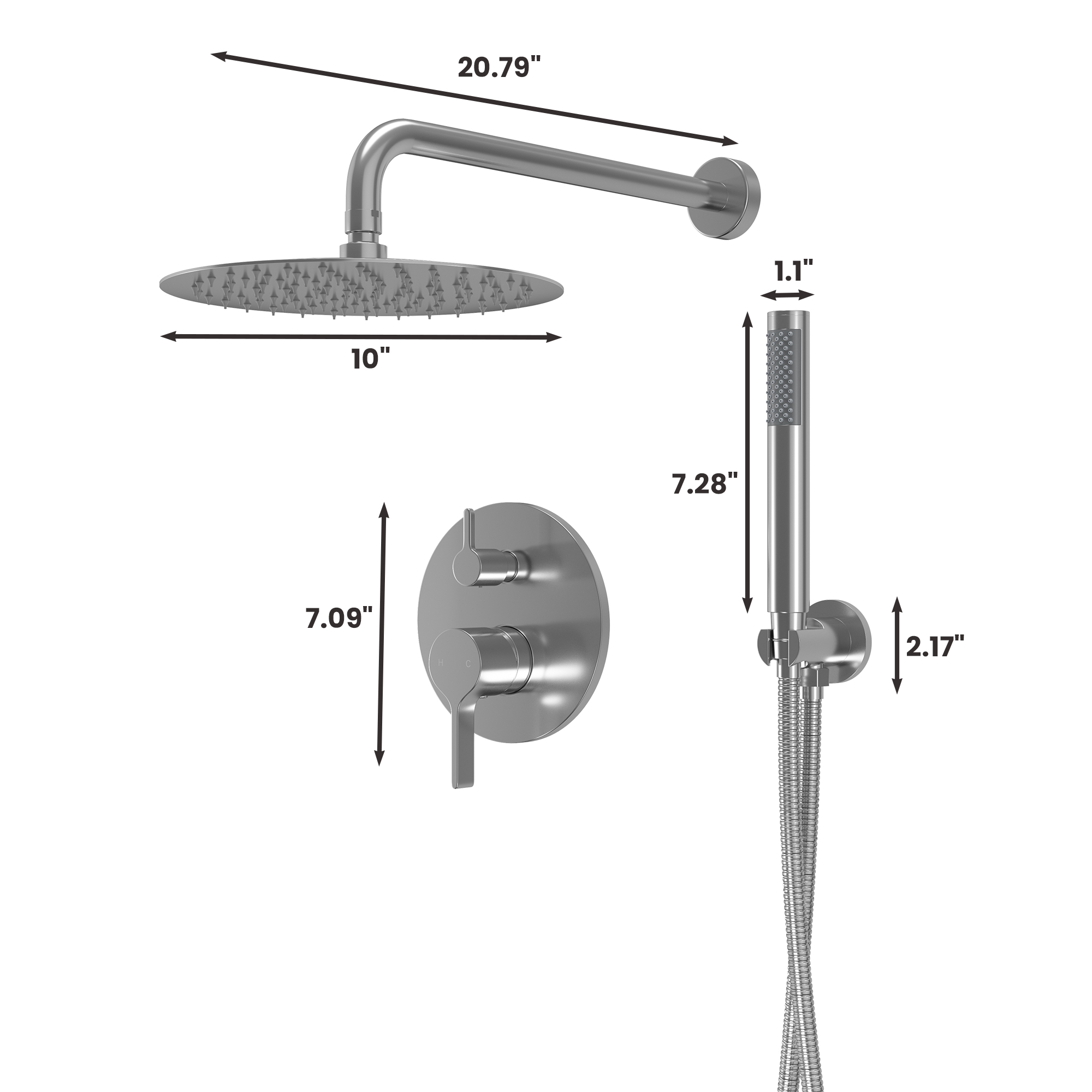 10" Round Shower System with Handheld Brass Showerhead