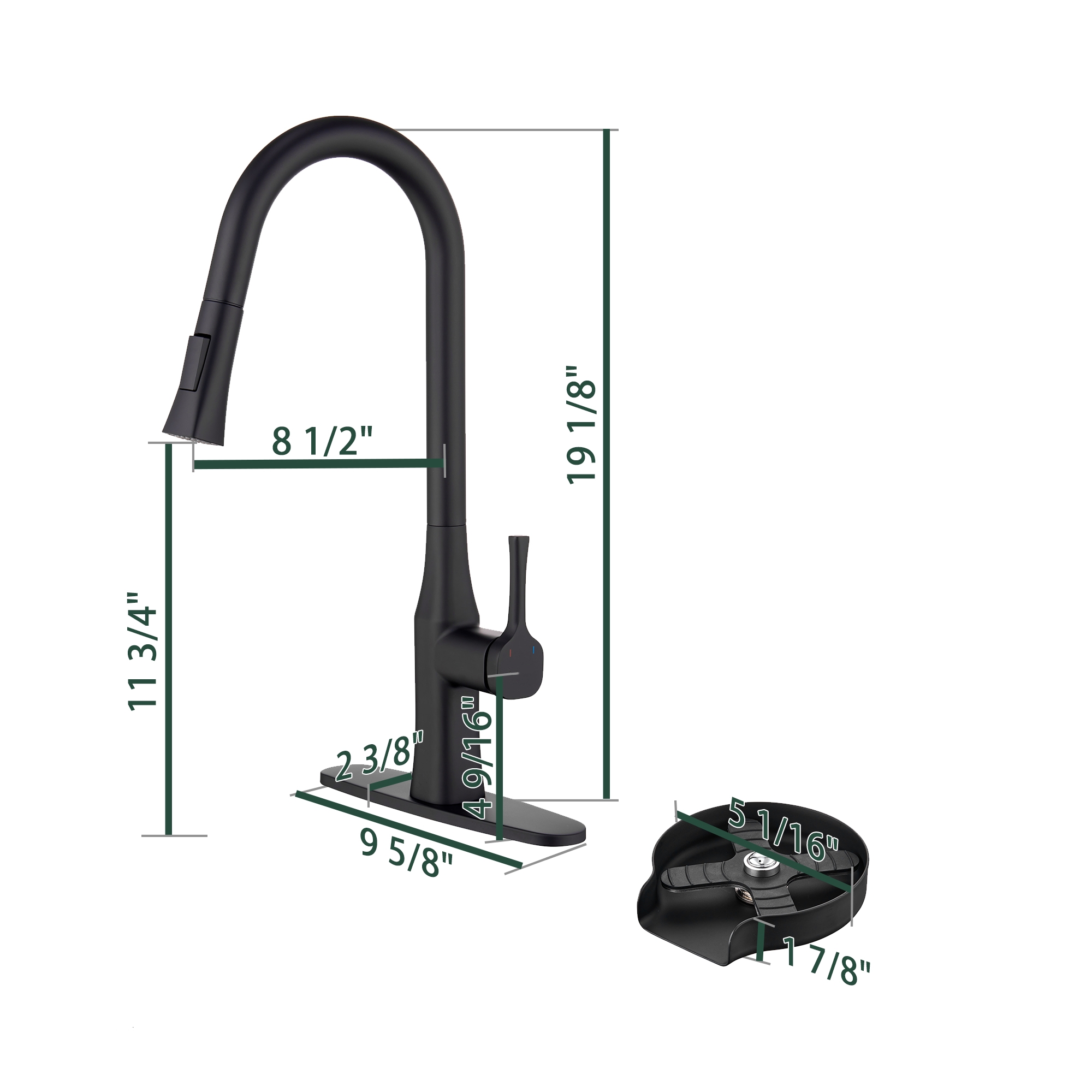 1.8GPM Single Handle Pull Down Kitchen Faucet with Cup Washer