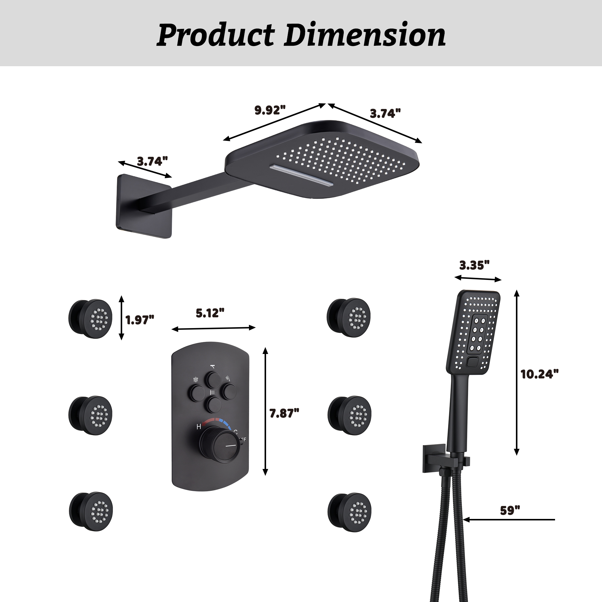 Luxurious Balancing Valve Shower System with 360° Body Jets and Water Bar Spray