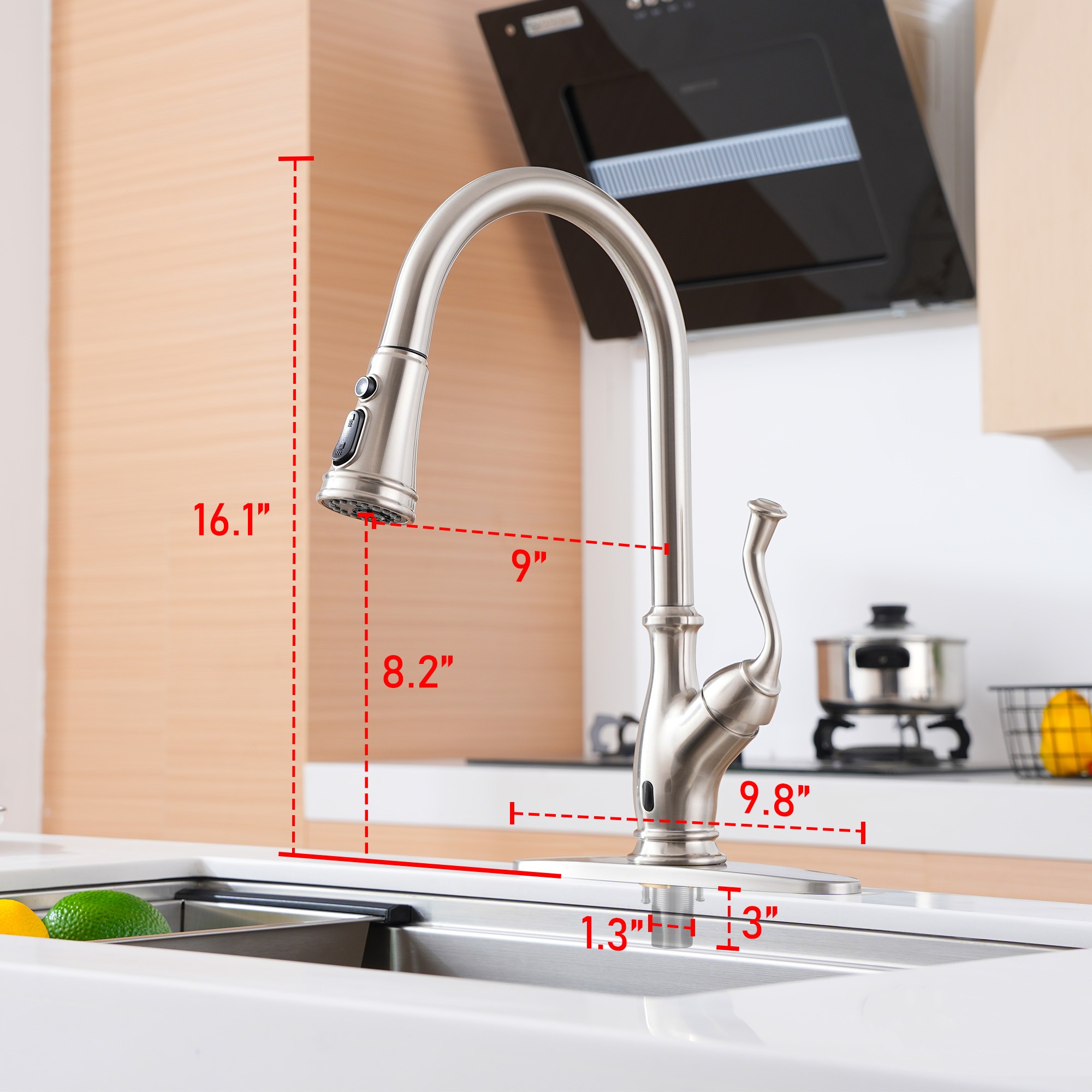 3-Spray Patterns 1.8 GPM Touchless Pull Down Sprayer Kitchen Faucet