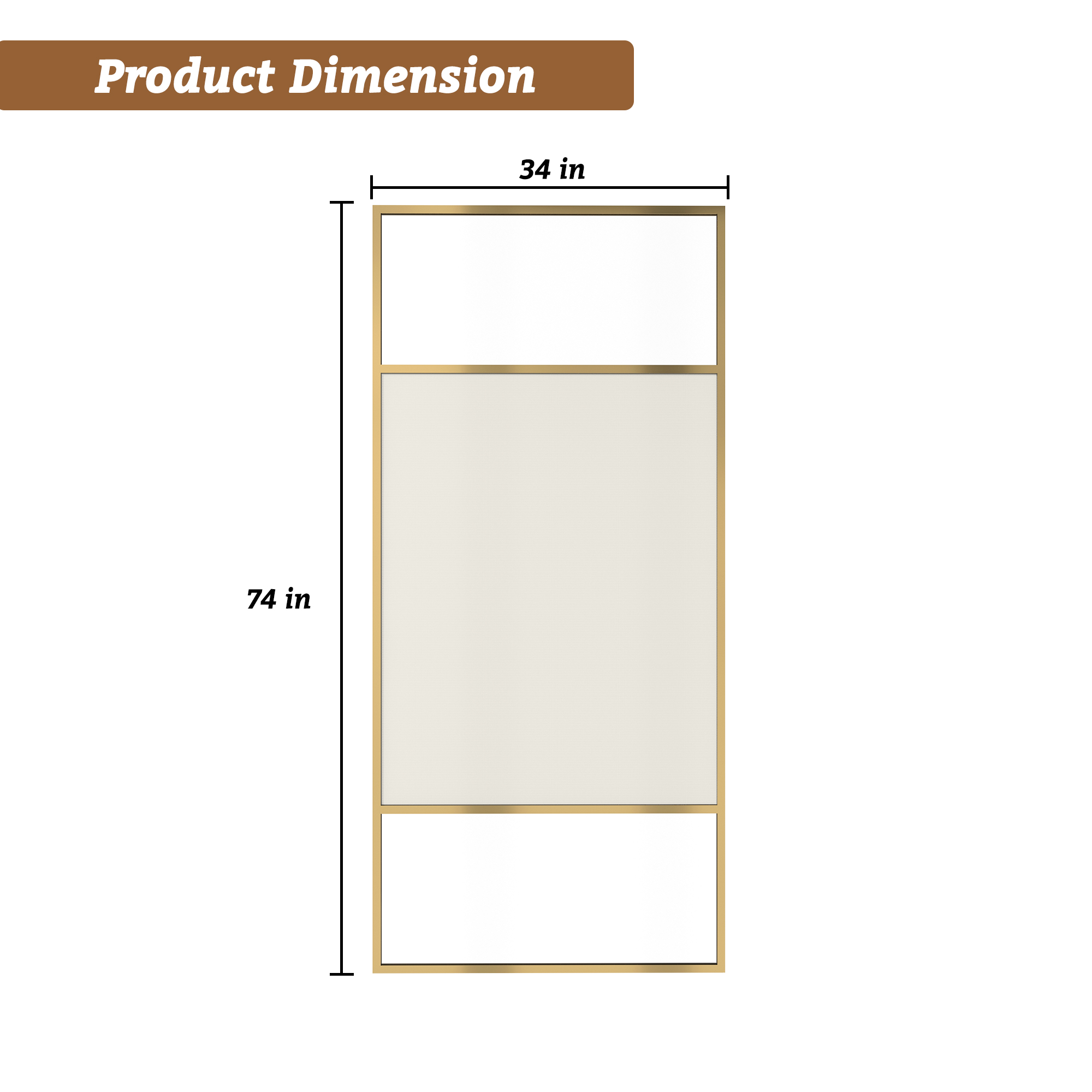 34"x74" Glass Shower Spliced Screen Panel with 304 Stainless Steel Hardware