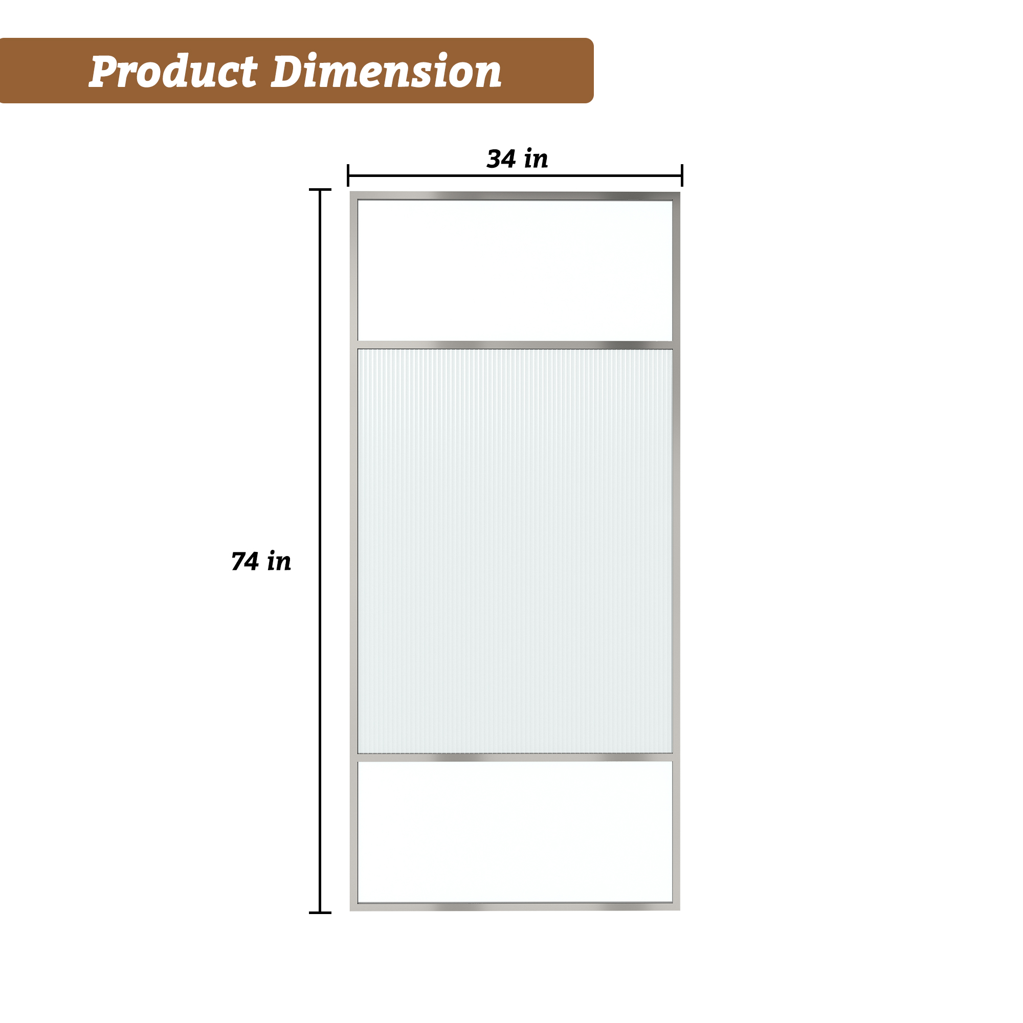 34"x74" Glass Shower Spliced Screen Panel with 304 Stainless Steel Hardware