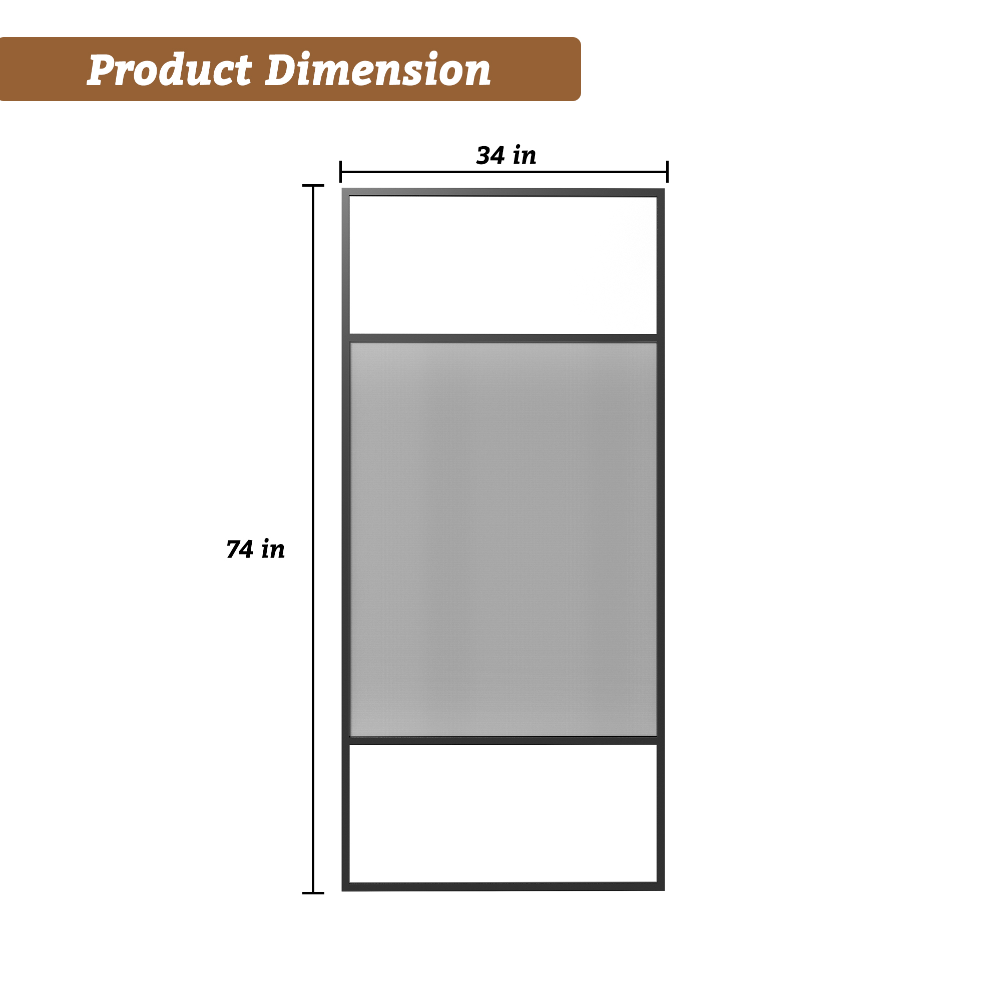 34"x74" Glass Shower Spliced Screen Panel with 304 Stainless Steel Hardware