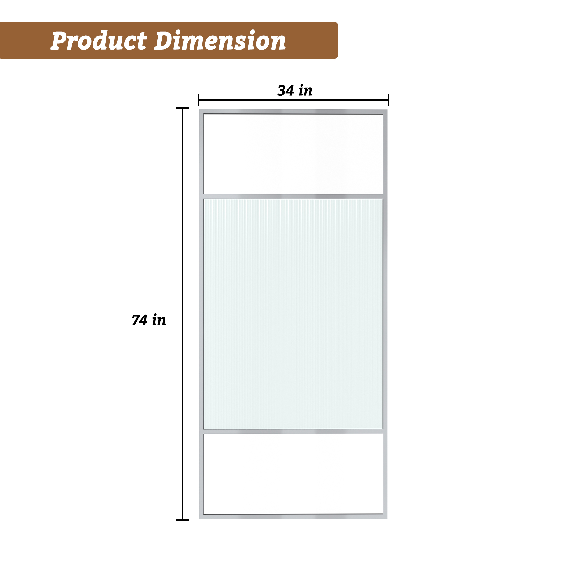 34"x74" Glass Shower Spliced Screen Panel with 304 Stainless Steel Hardware