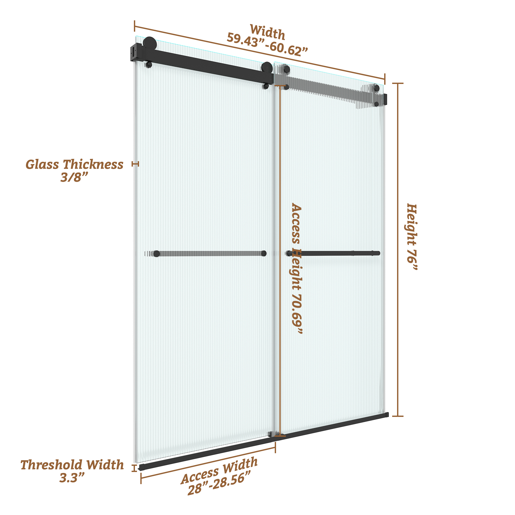 60"x76" Frameless Double Sliding Shower Door with Two Horizontal Towels