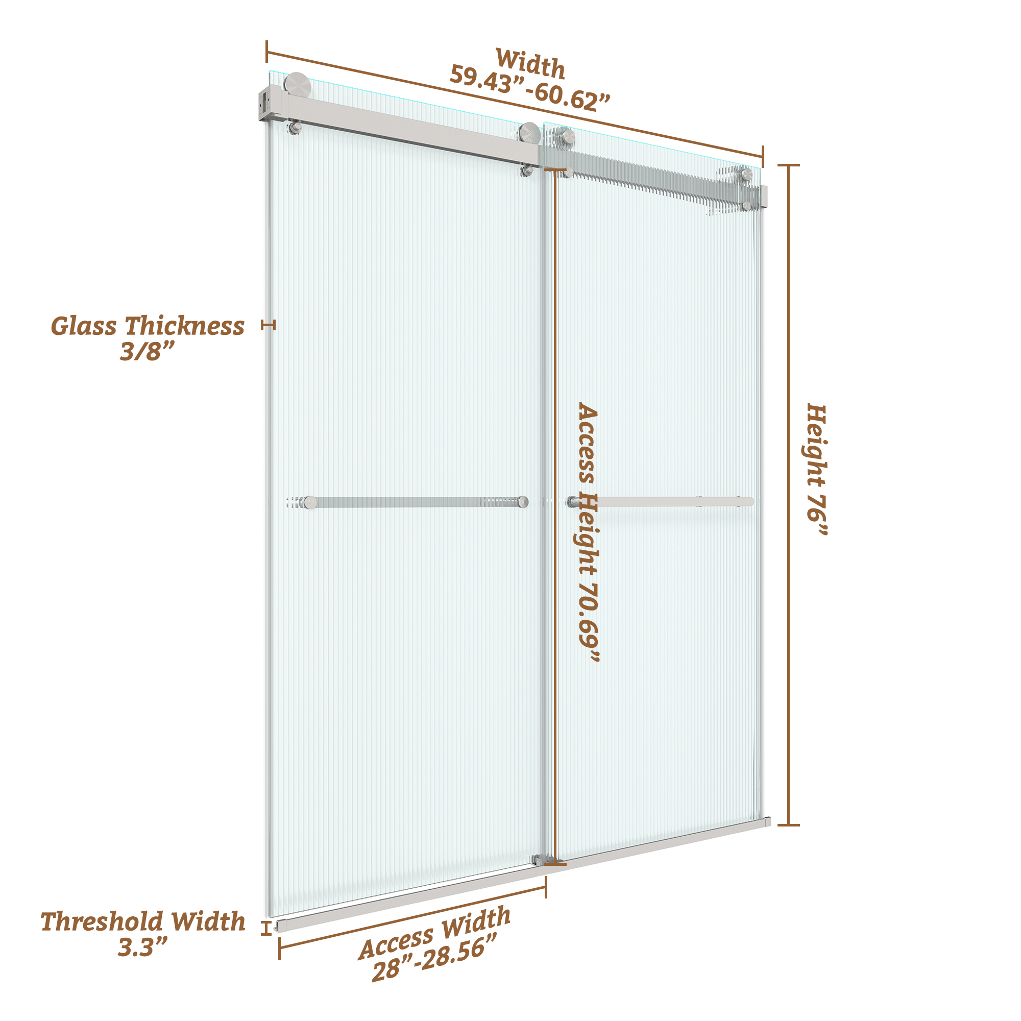60"x76" Frameless Double Sliding Shower Door with Two Horizontal Towels